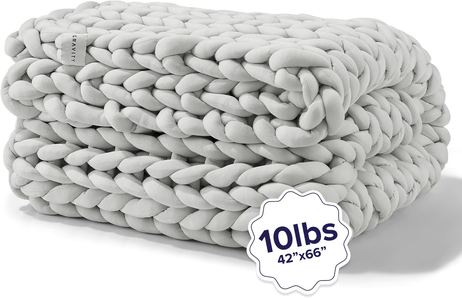 Gravity Chunky Knit Weighted Blanket for Adults, 10lbs Soft Grey (42" x 66") - Heavy Comfort Cotton Throw Blanket - Ultra-Soft & Breathable Premium Hand Knitted Blanket - Machine Washable