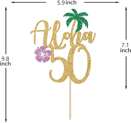 Miniatura 5 de Aloha - Decoración para tartas de 50 años, decoración de cumpleaños de 50 años, 50 años amado y bendecido, decoración de fiesta de cumpleaños