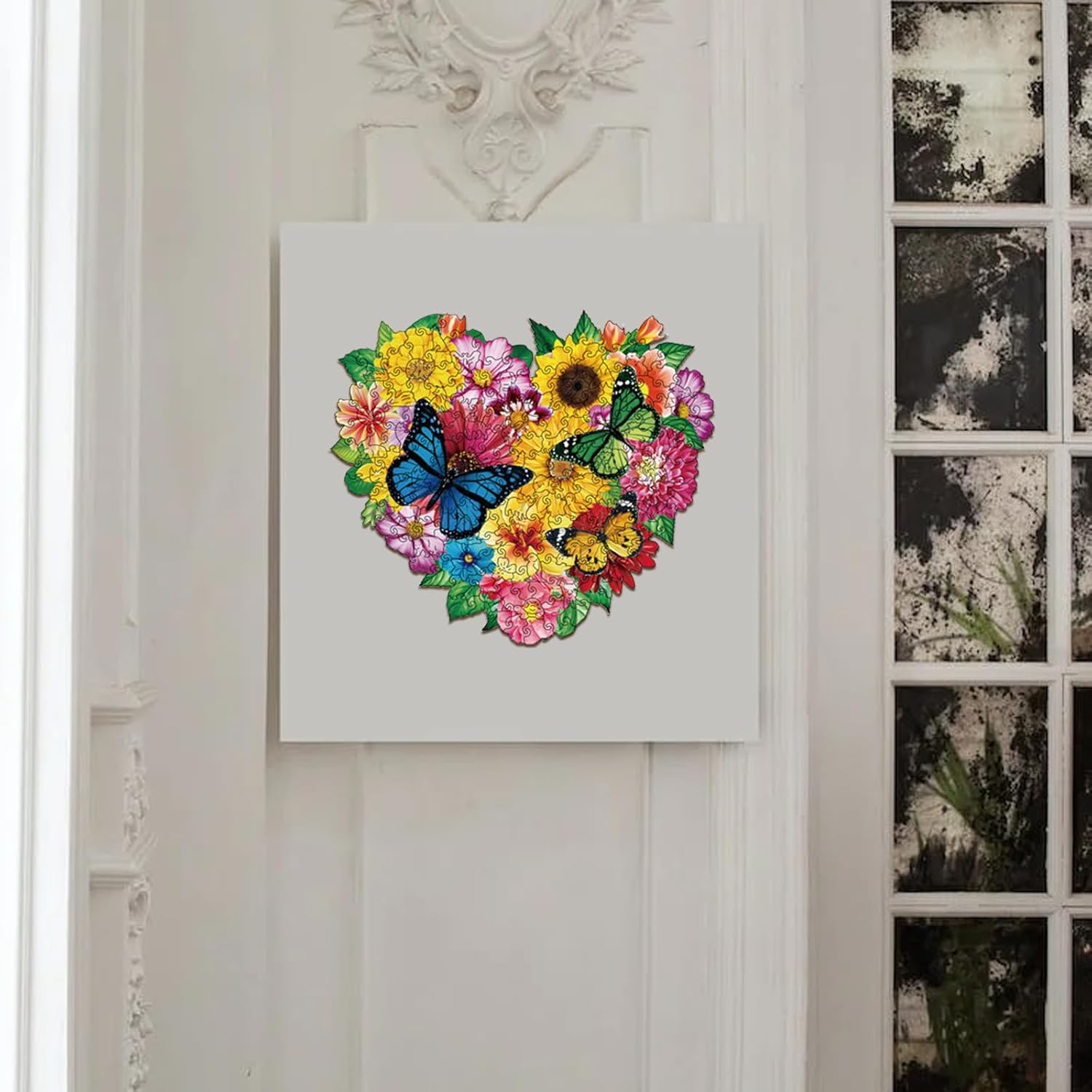 GLOBLELAND 200Pcs Big Love Butterfly Wooden Jigsaw Puzzles for Adults 13x11.22inch Flowers Wooden Puzzles Colorful Wood Puzzles for Anniversary Birthday