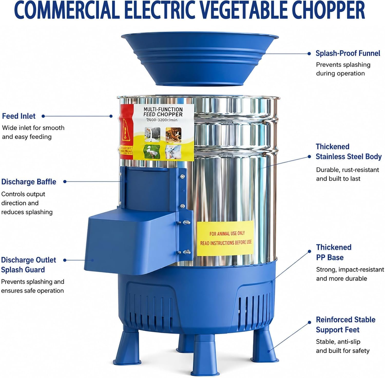 KEhtu Picadora Eléctrica Comercial De Verduras, Procesadora De Alimentos para Aves De Corral De Acero Inoxidable De 1500 W, Picadora Multifuncional De Alimentos para Pollos, 1800W