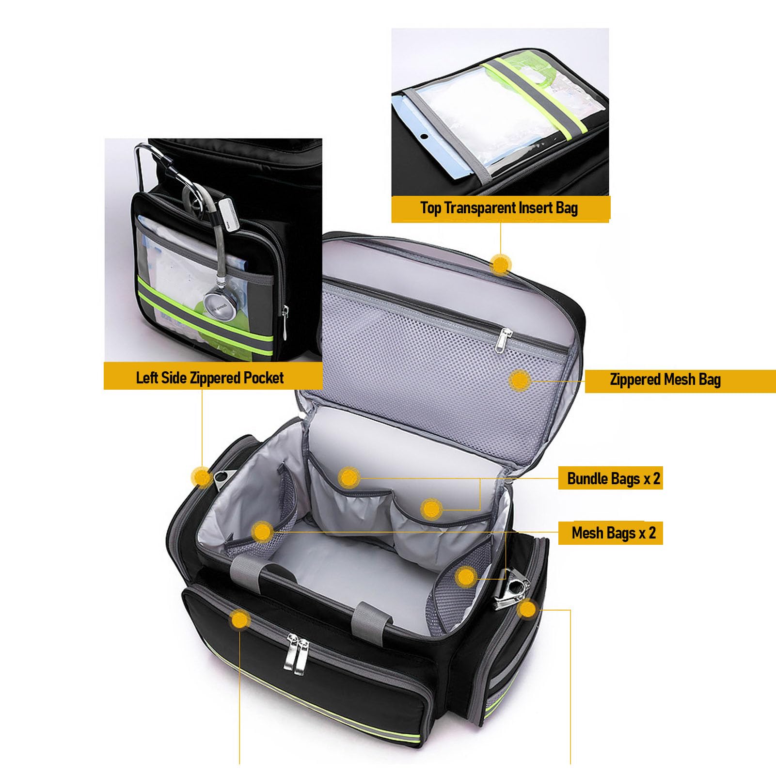 Bolsa de Primeros Auxilios, Bolso de Medicamentos de Emergencia Rescate de Viaje Vacío Bolsa de Respondedor, de Emergencia de Tela de Oxford a Prueba de lluvia. (Negro)