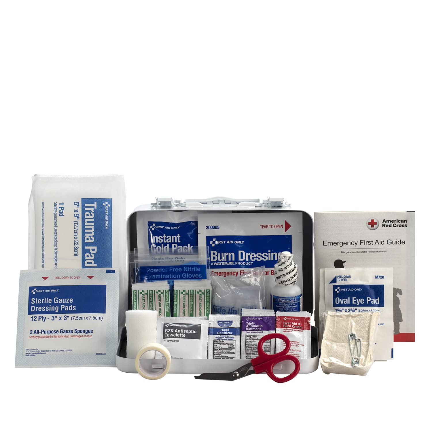 First Aid Only 91323 ANSI A 2021 and OSHA Compliant First Aid Kit, 10-Person Emergency First Aid Kit for Business, Home, Car, and Worksites, 76 Pieces