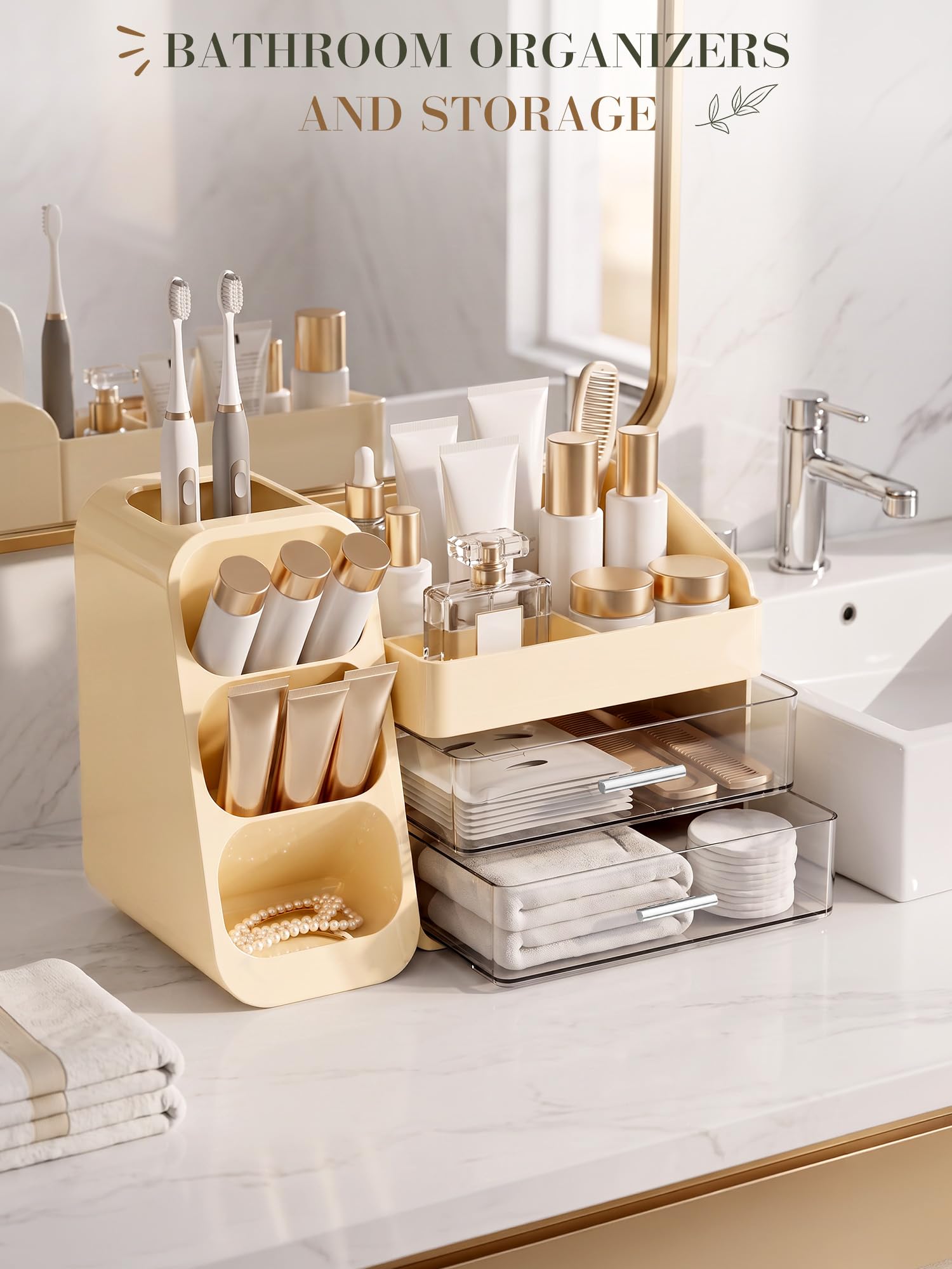 Make-up-Organizer mit Schubladen, großes Fassungsvermögen, für Schminktisch, Badezimmer und Schlafzimmer, Schreibtisch, Kosmetik-Organizer, einfache Aufbewahrung von Hautpflege, Pinseln,