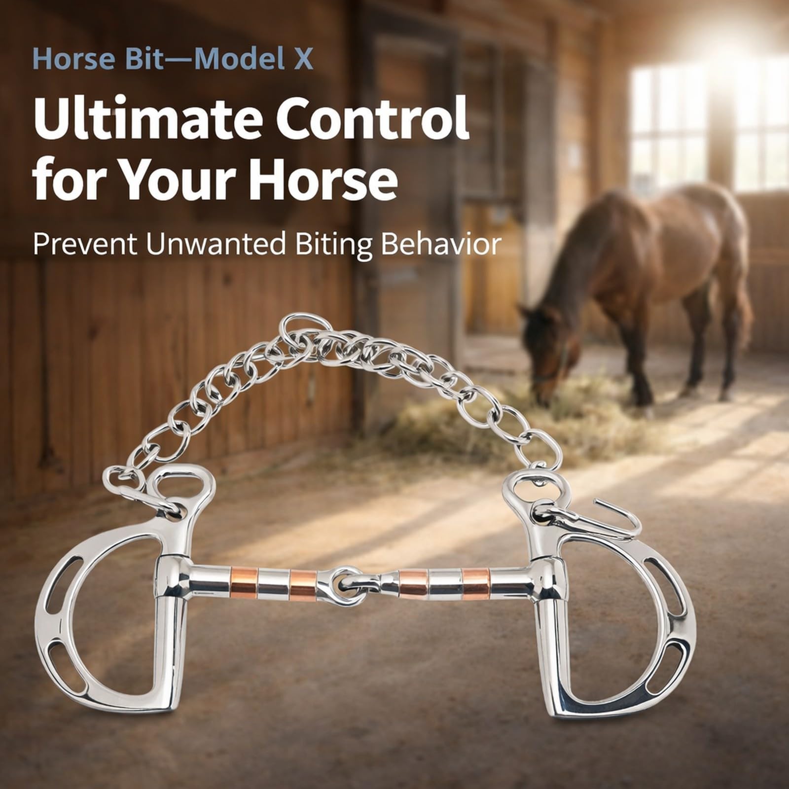 Freno para Caballos Acero Inoxidable con Cobre y Cadena, Bocado D de 125mm - Material Resistente, Fácil de Usar y Portátil para Control Seguro
