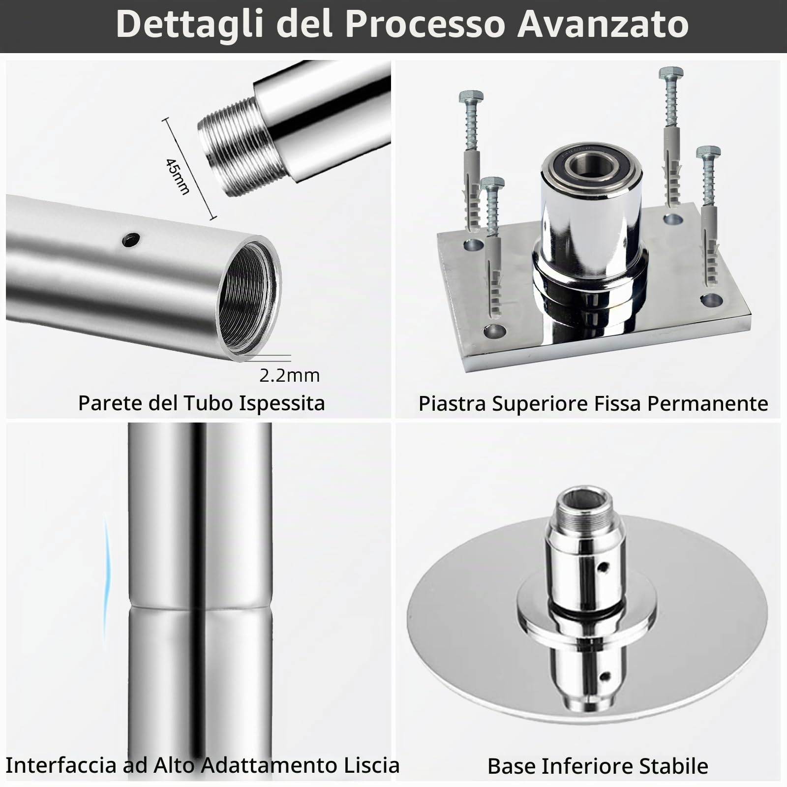 PRIOR FITNESS Asta da ballo permanente con piastra fissa, asta da ballo per casa, con supporto a soffitto e accessori di espansione, maggiore sicurezza e stabilità
