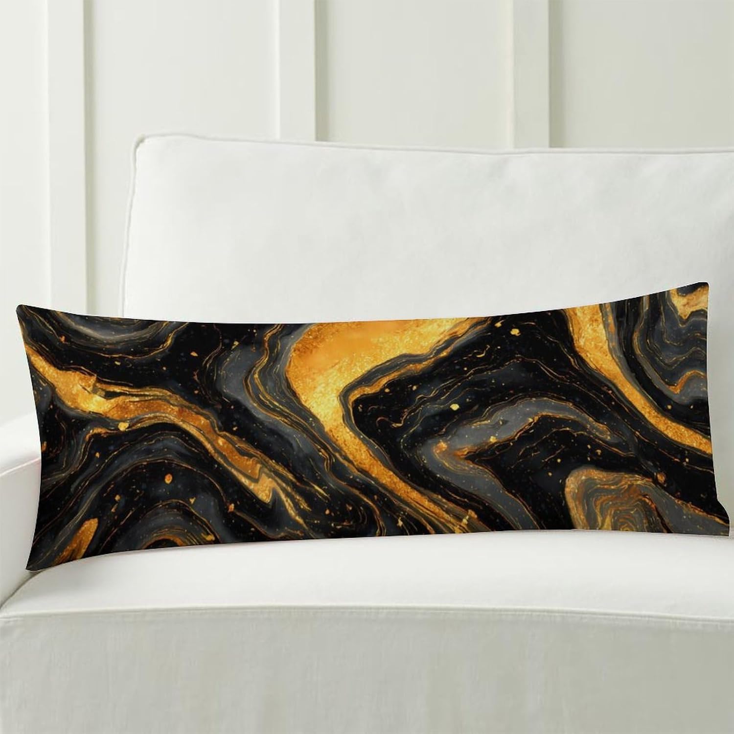 Marble Golden and Black Body Pillow Cover Long Cushion 18.9x53.1 Inch | pillowcase,bed decor,farmhouse,sofa