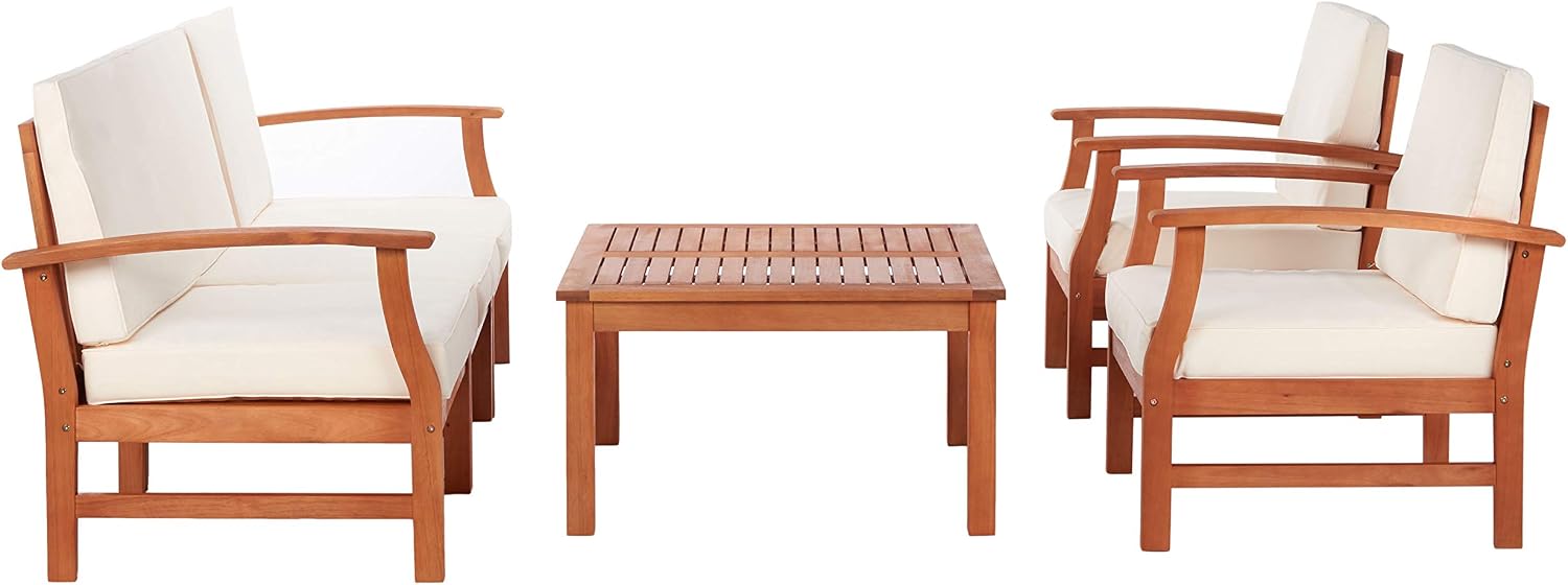 Safavieh Outdoor Collection Parcer Natural and Beige 4-Piece Patio Set, Natural/Beige