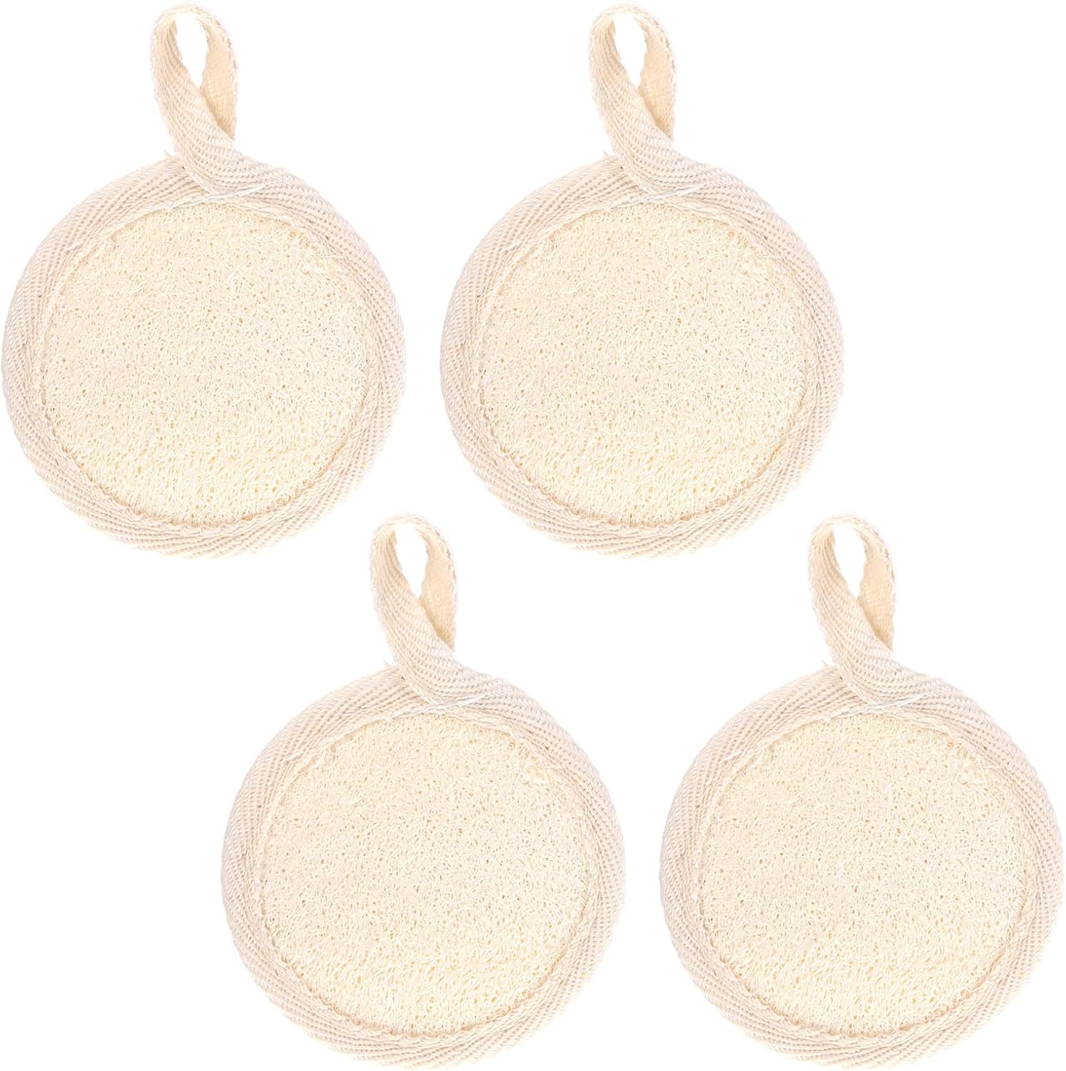 4Pcs Organic Loofah Facial Scrubber, Natural Loofah Face Exfoliator Scrubber, Luffa Sponge Pads for Bath Shower Makeup, Exfoliating Face Brush for Women Girls Deep Cleaning Dead Skin