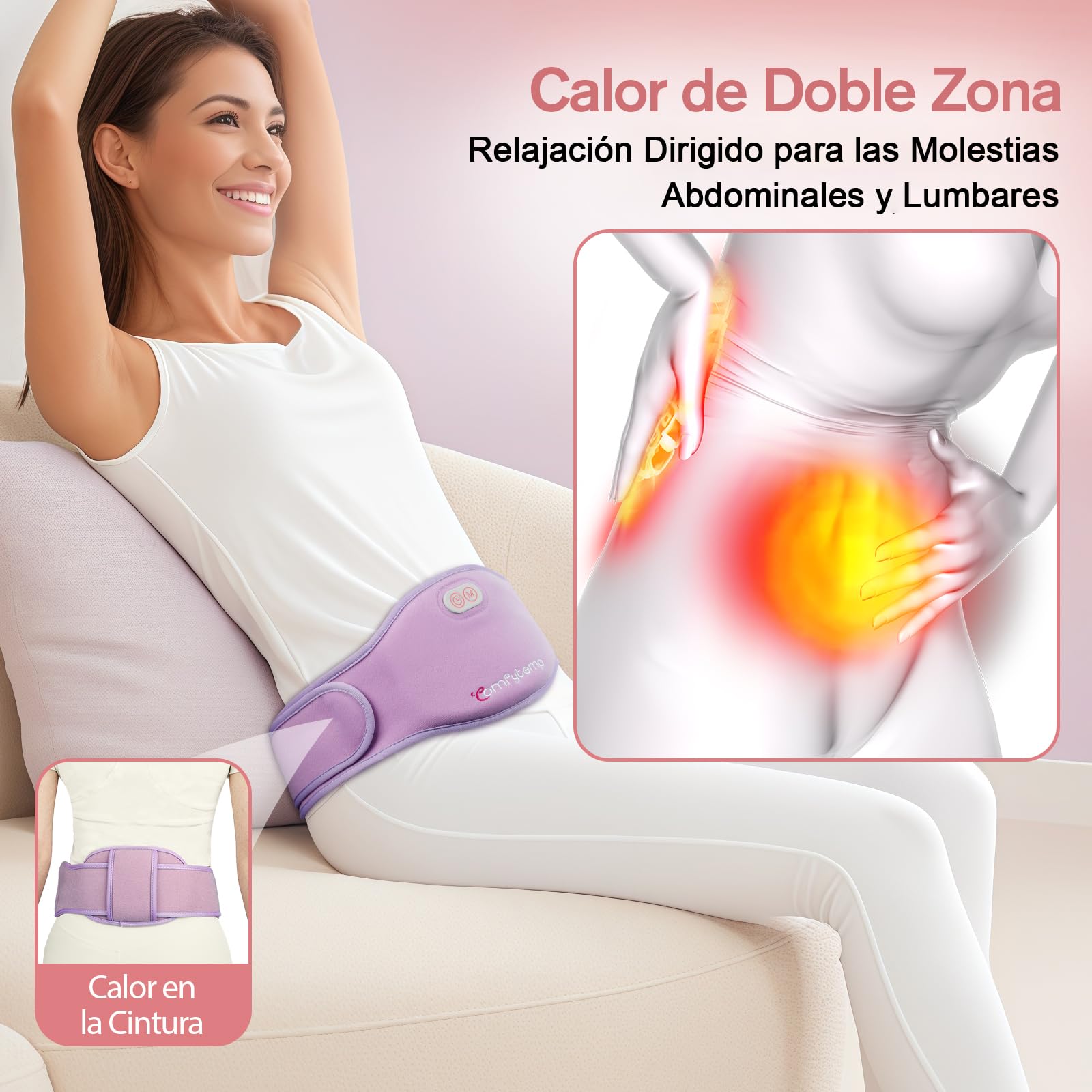 Comfytemp Almohadilla Térmica Menstrual Inalámbrica 5000mAh 150x16cm para Abdomen y Espalda