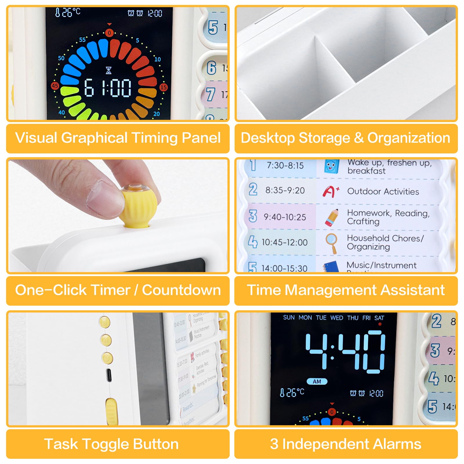 12/24 Hour Switching Task Timer, Timer for Kids, Visual Schedule for Kids with Autism, Visual Schedule for Kids, Time Management Tools, Autism Increase Self-Regulation, with 99-Minute Countdown