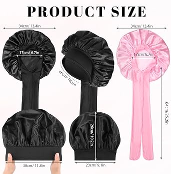 PAEFIU 2 Pcs Satin Bonnet, Silk Bonnet Hair Wrap for Sleeping with 2 Scrunchie Soft Comfortable Night Cap for Curly Straight Natural Hair Women Girls