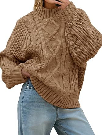 Saodimallsu Womens Oversized Cable Knit Sweaters 2026 Fall Winter Trendy Button Up Turtleneck Chunky Pullover Sweater Tops