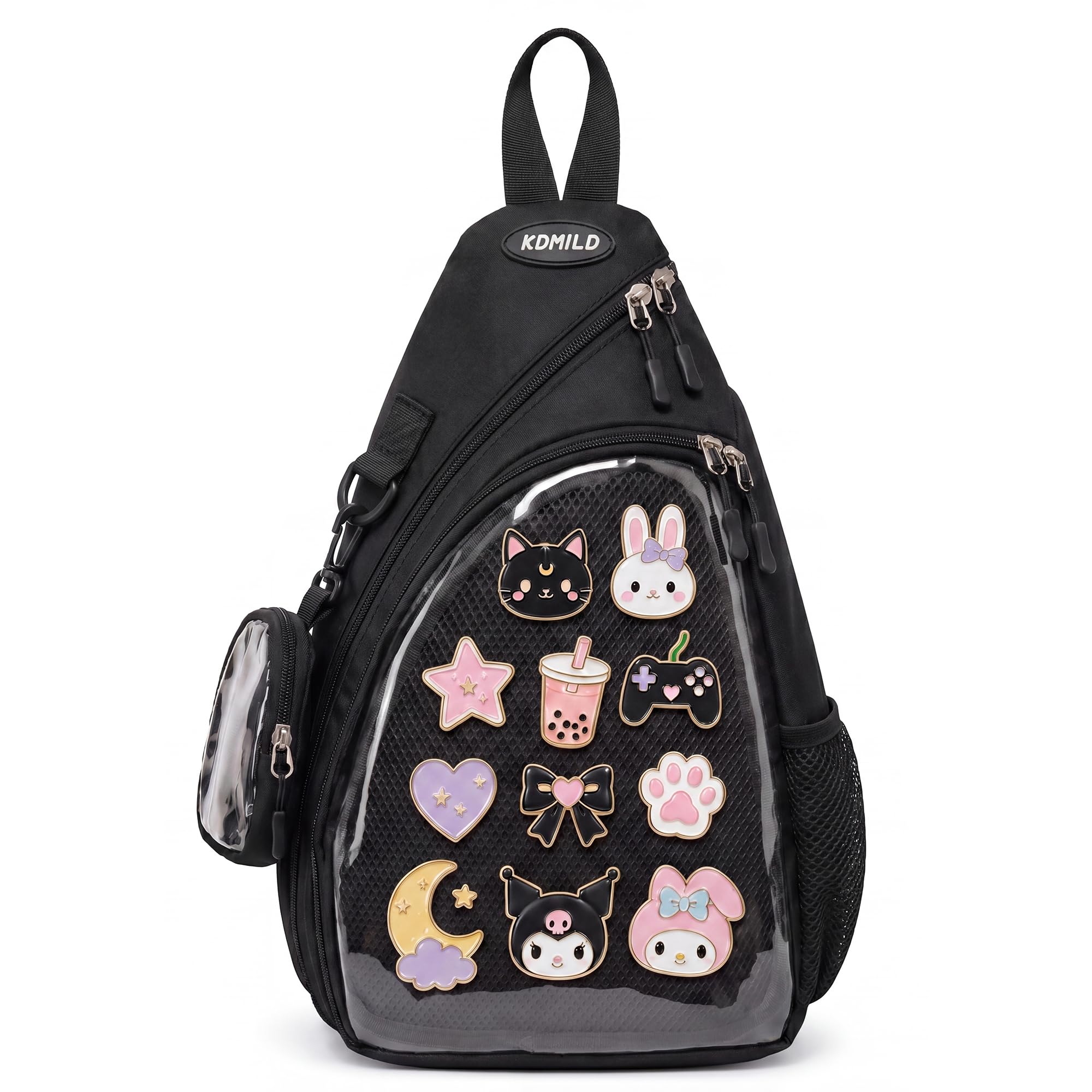 Oxford Ita Bag Kawaii Pin Display Chest Pack for Mens Womens, Single Shoulder Crossbody Sling Bag with Insert Board, Sport Backpack Hiking Travel Daypack