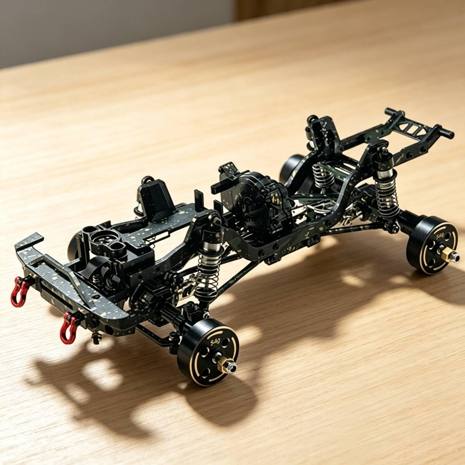 Chasis Metálico para Coche RC 1 18 Bastidor Marco Estructura Rigidez Optimizada y Amortiguación de Impactos con Aluminio 6061 Espacio para, Negro Verde