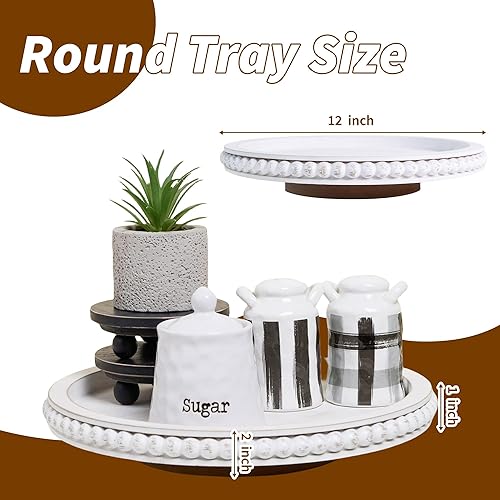 Miniatura 5 de HPC Decor - Organizador de madera Lazy Susan con cuentas de 12 pulgadas, decoración de mesa de granja, redonda Lazy Susan para armario de mesa,