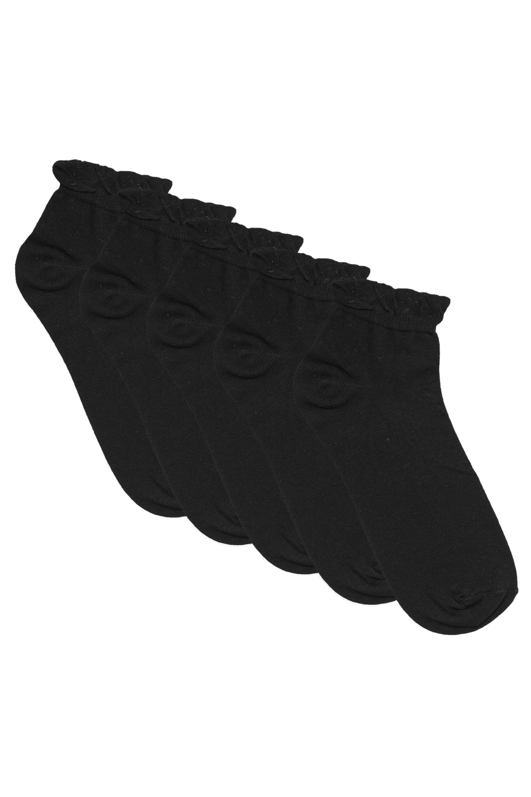 Yours Women's Black Yourset 5 Pack Curve Frilled Trainer Liner Socks