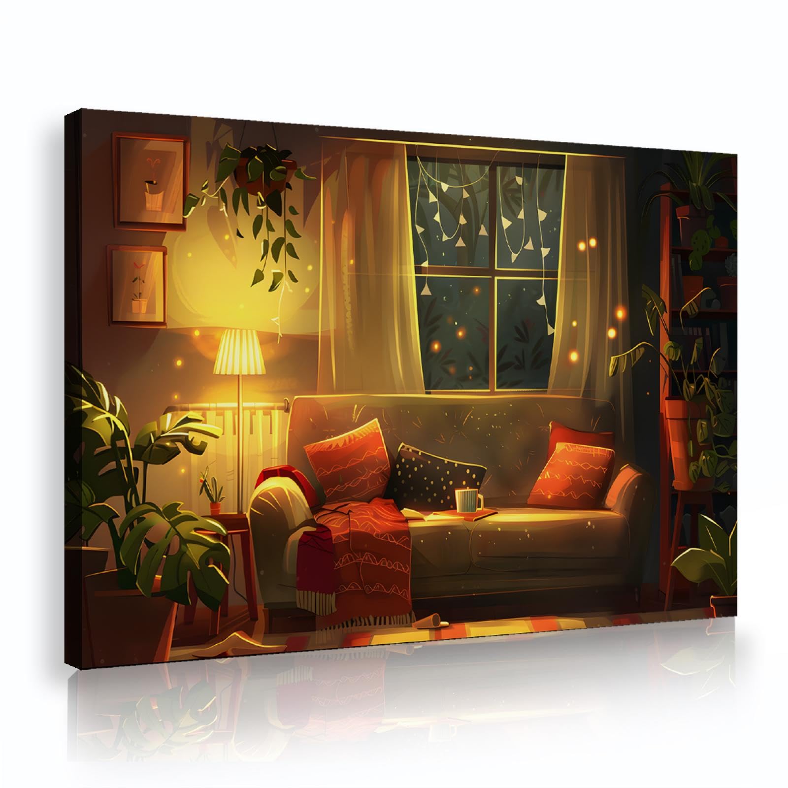 UIRINGART Hiver Chaud Maison Toile Toile Art Nouvel An Décoration Murale Oeuvre d’art Affiche Vert Plantes Peinture sur toile pour étude Chambre Salon 50x80cm Cadre intérieur