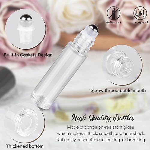 Miniatura 3 de ZEJIA Botellas enrollables de 0.3 fl oz para aceites esenciales, botellas enrollables, botellas de vidrio grueso para aceites, con bolas de rodillo