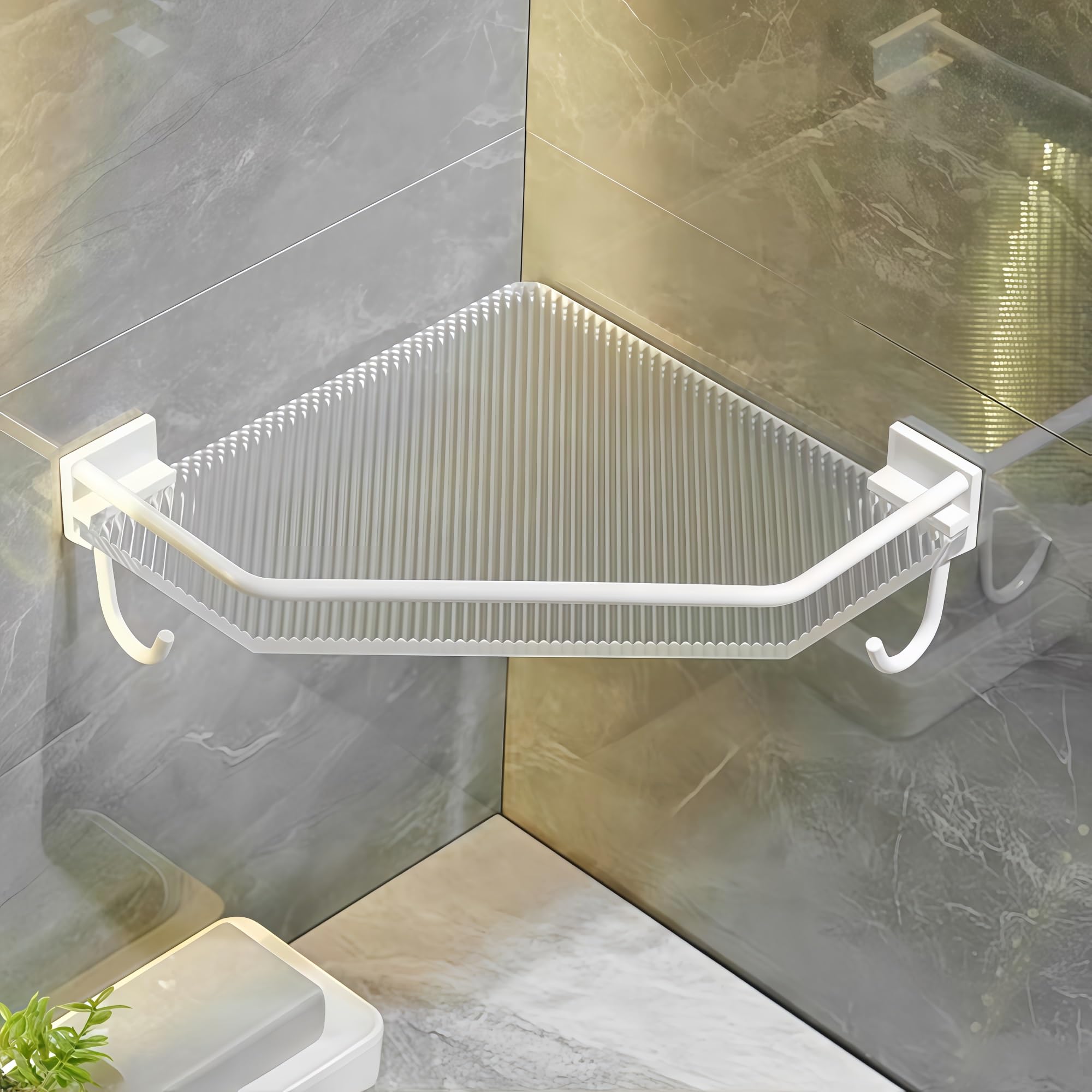 Organizador de ducha esquinero impermeable – Estantes nizer montados en la pared para tocador de ducha y cocina – Estante esquinero de 2 niveles solución de almacenamiento que ahorra espacio (blanco)