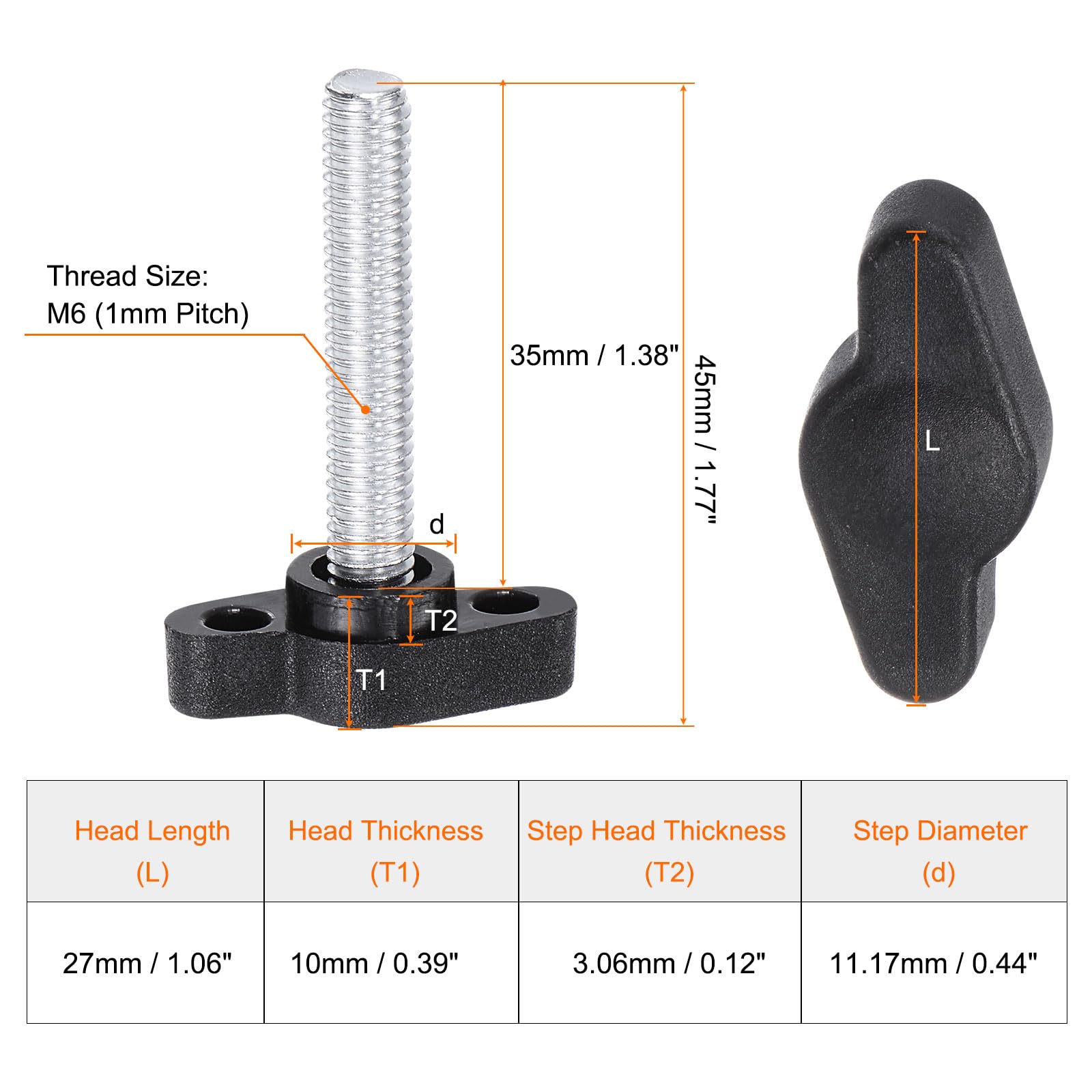 QUARKZMAN Flügelschrauben M8 - 8 Stück Set In Schwarz