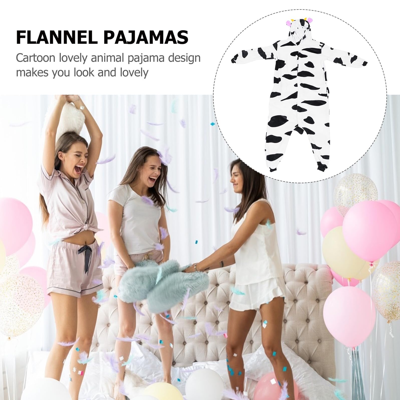 Pigiama Intero Donna in Flanella Stampa Cartone Animali Mucca, Caldo e Confortevole per Autunno e Inverno, per Cosplay e Relax a Casa