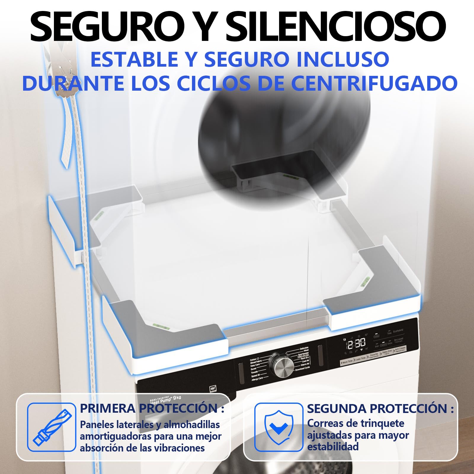 Kit de apilamiento universal para lavadora y secadora, Rango de marco ajustable de 45 a 68 cm, Ofrece soluciones para apilar lavadoras y secadoras de diferentes tamaños (Blanco) — view 5