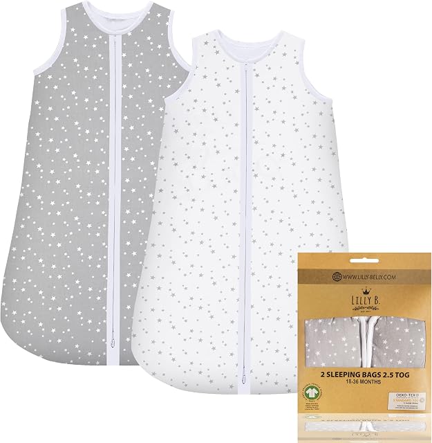Lilly B. Unisex 2.5 tog Baby Sleeping Bag 18-36 Months for All Seasons 100% Organic Cotton Material Muslin Sleeping Bag 18-36 months Soft, Comfortable, & Breathable for your Baby(Star)