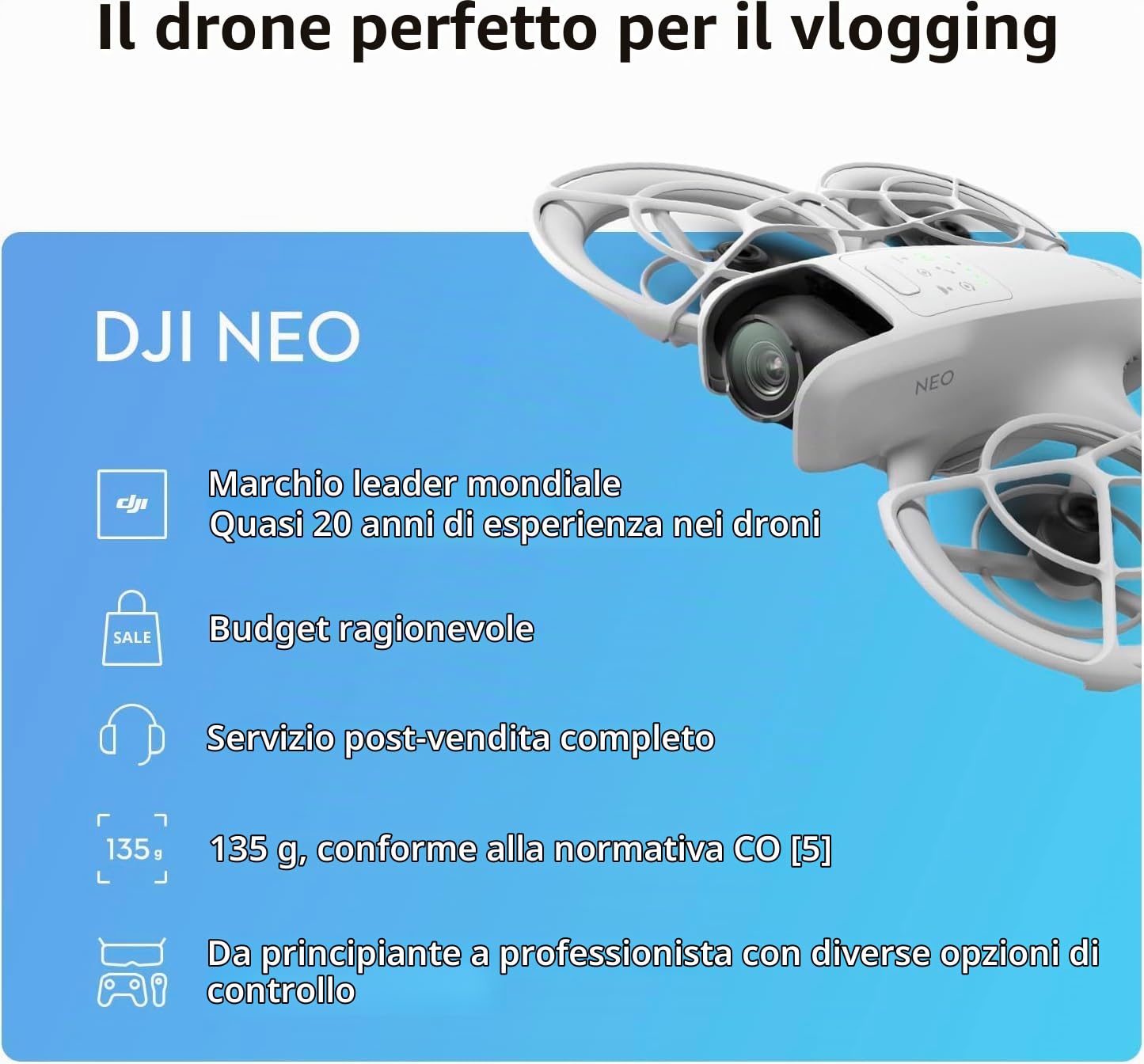 DJI Neo Combo Motion Fly More, mini drone con fotocamera UHD 4K per adulti, 135g drone che vola da solo e ti segue, decollo dalla mano, tracciamento IA del soggetto, con RC Motion 3 e 3 batterie