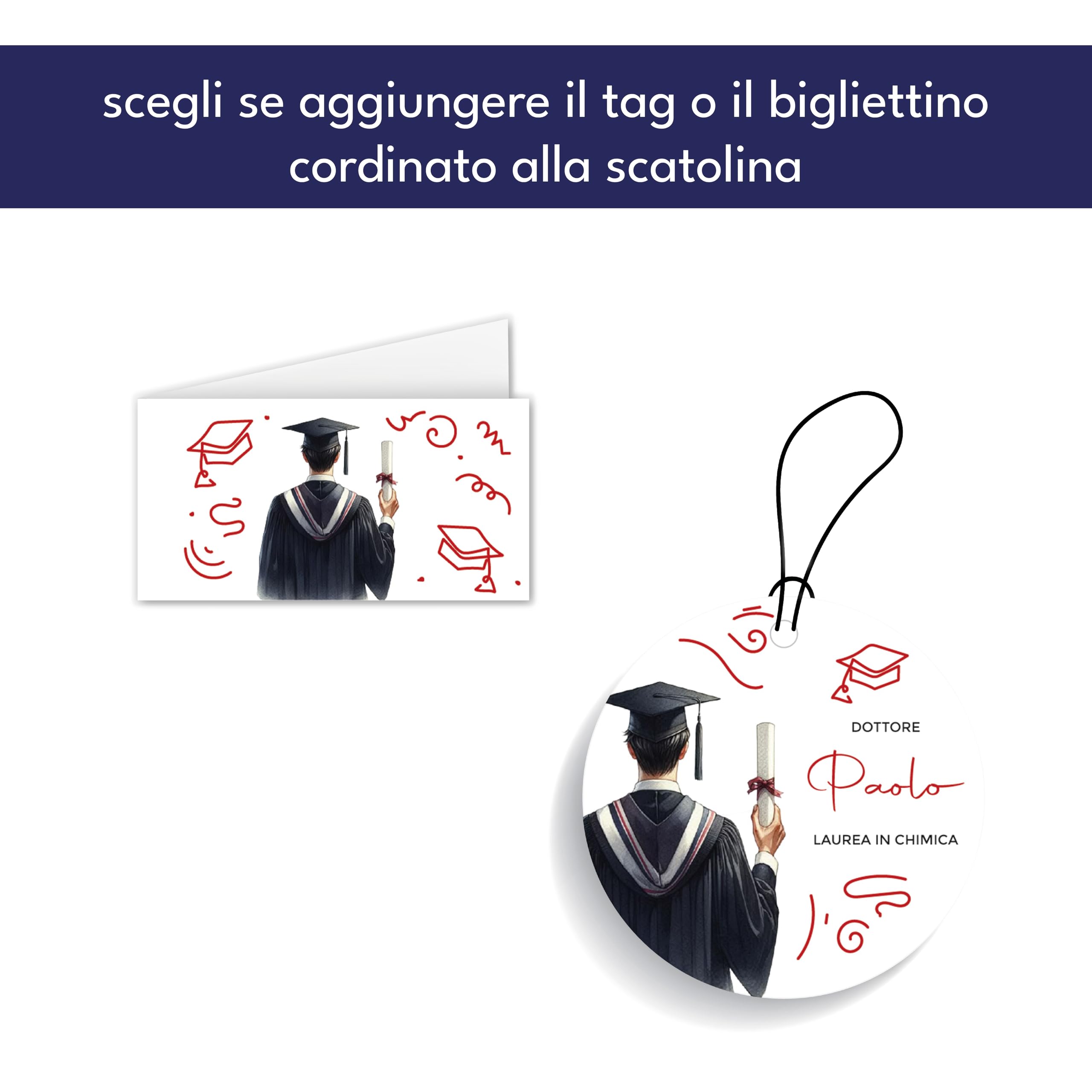 Scatoline Portaconfetti Laurea (24 Pezzi) – Personalizzabili con Nome e Data (Laureato Doodle)