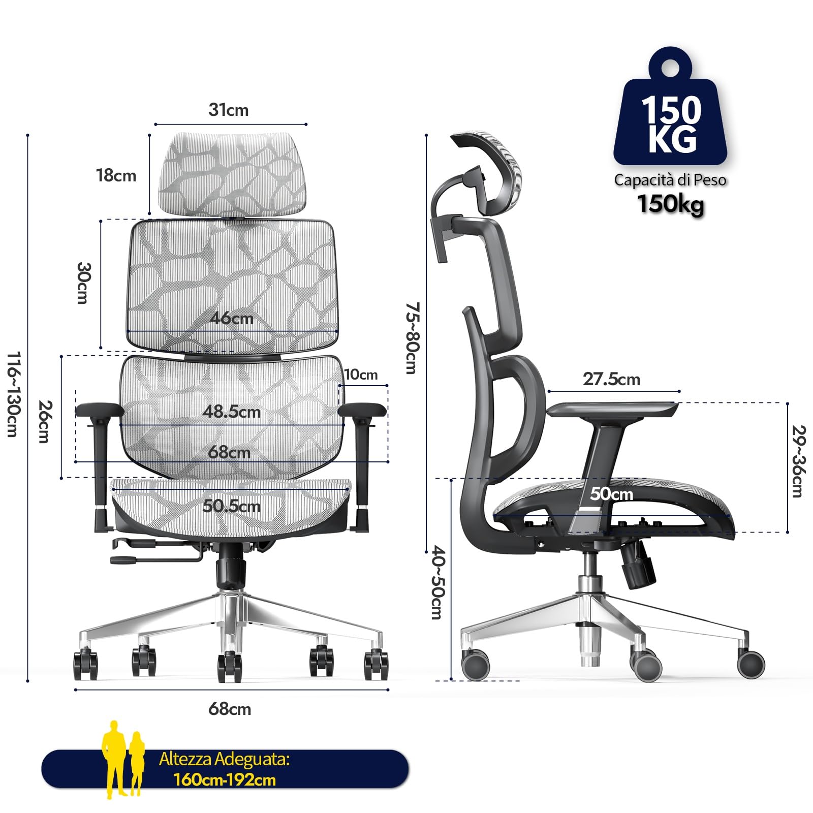 TONFARY Sedia da Ufficio Ergonomica, Sedia da Scrivania ALL-Mesh Supporto Lombare, Sedia da Gioco Inclinabile, Braccioli 3D Regolabili e Poggiatesta, Grande e Alta Sedia Girevole del Computer, 150KG