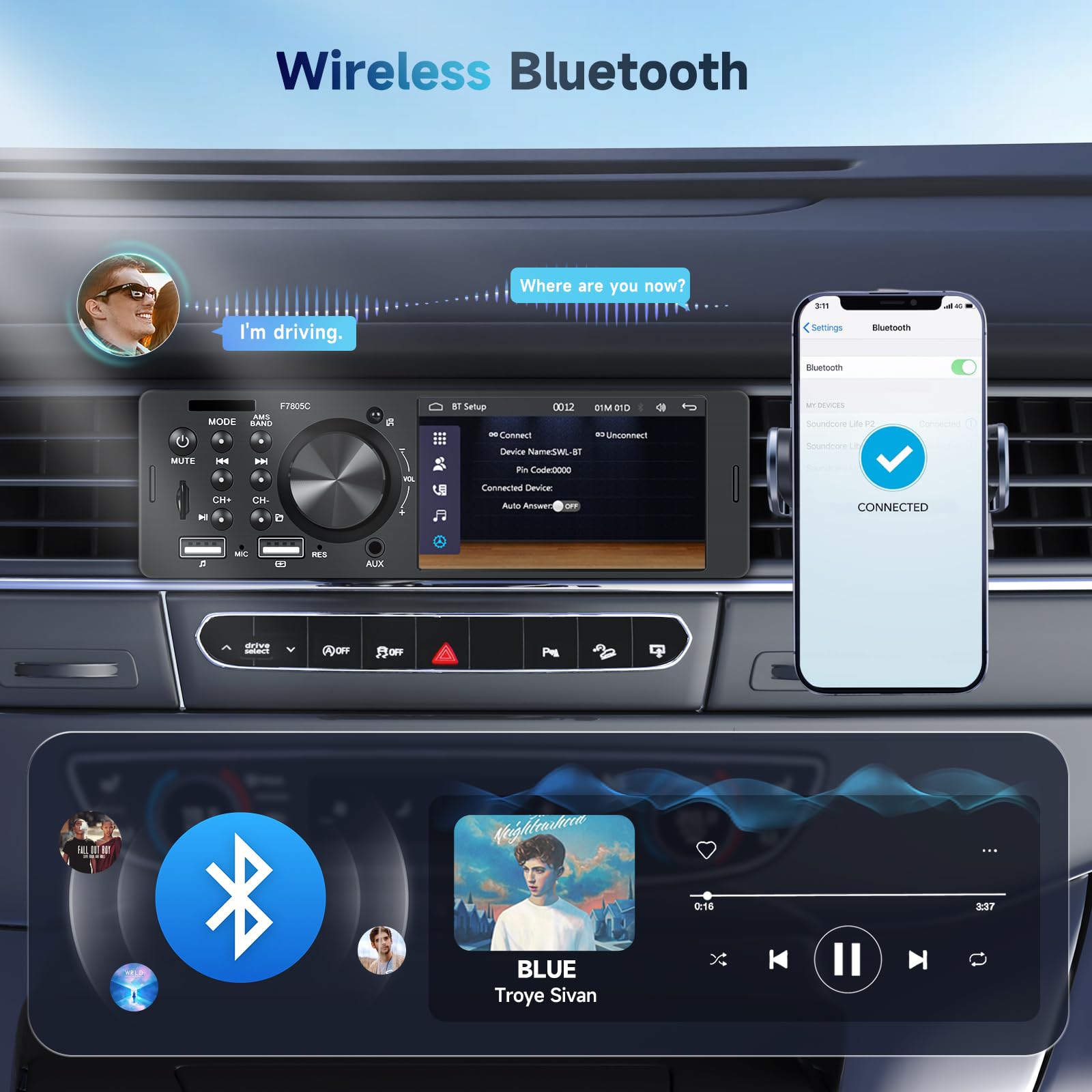 Amazon.com: Hodozzy Single Din Car Stereo with CarPlay Android