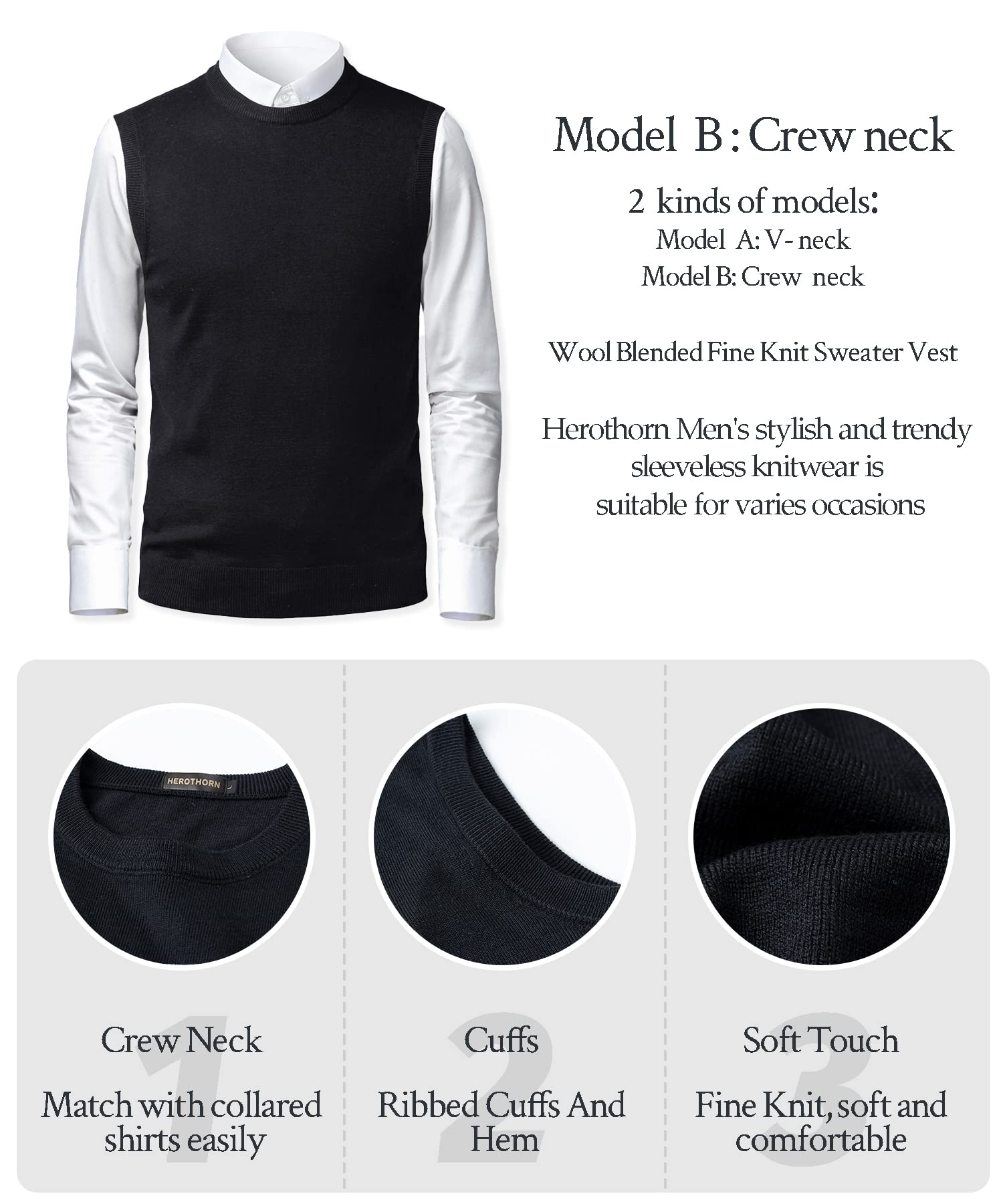 Homme Gilet Mélangée sans Manches Tricoté Manches Maille Pull Classique Business Gilet pour Chemise Tricoté Débardeurs