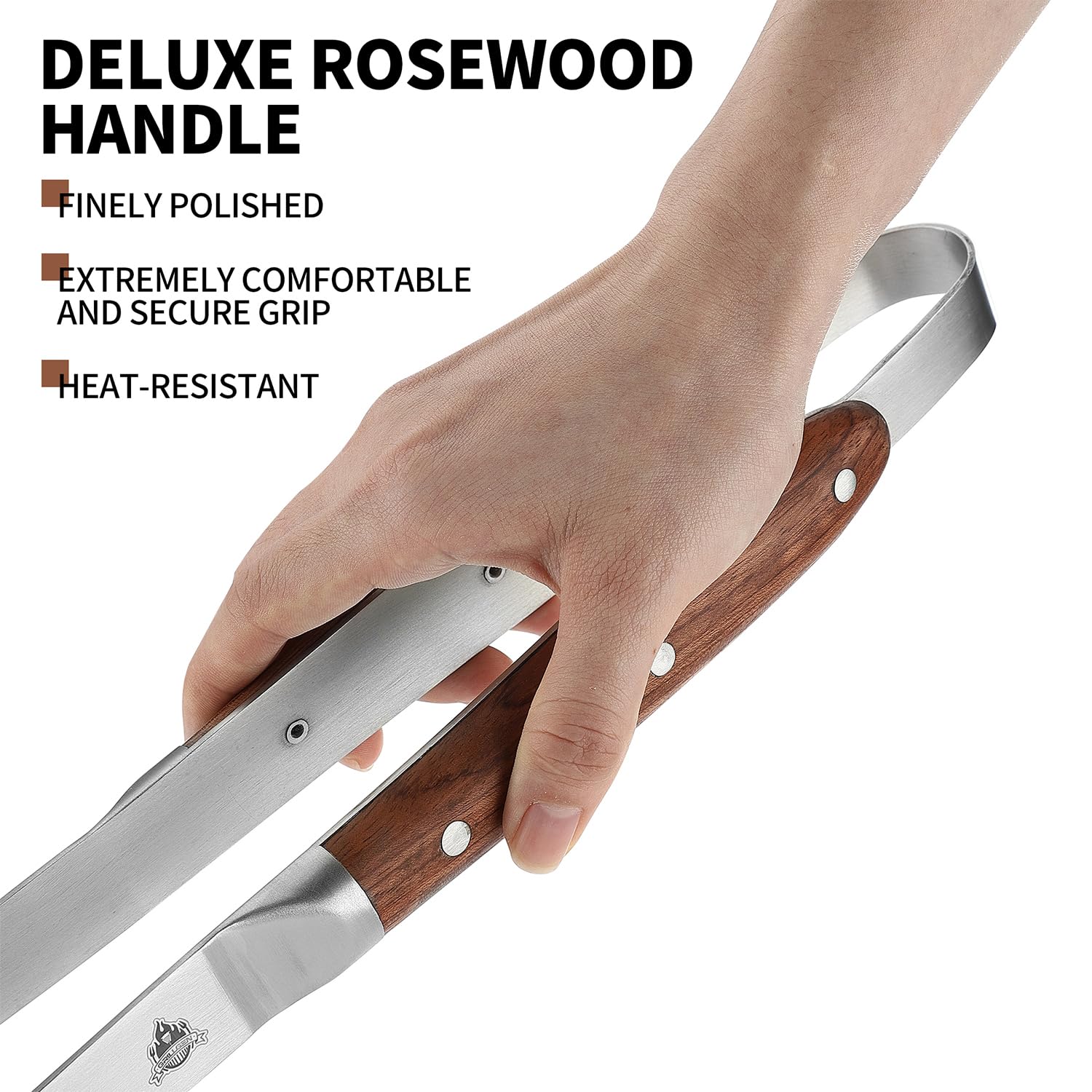 GRILLGEN Wytrzymałe szczypce do grilla z palisandru, długość 42 cm, szczypce do grilla premium do grillowania na zewnątrz, niezbędne akcesoria do grilla i grilla, najlepszy prezent