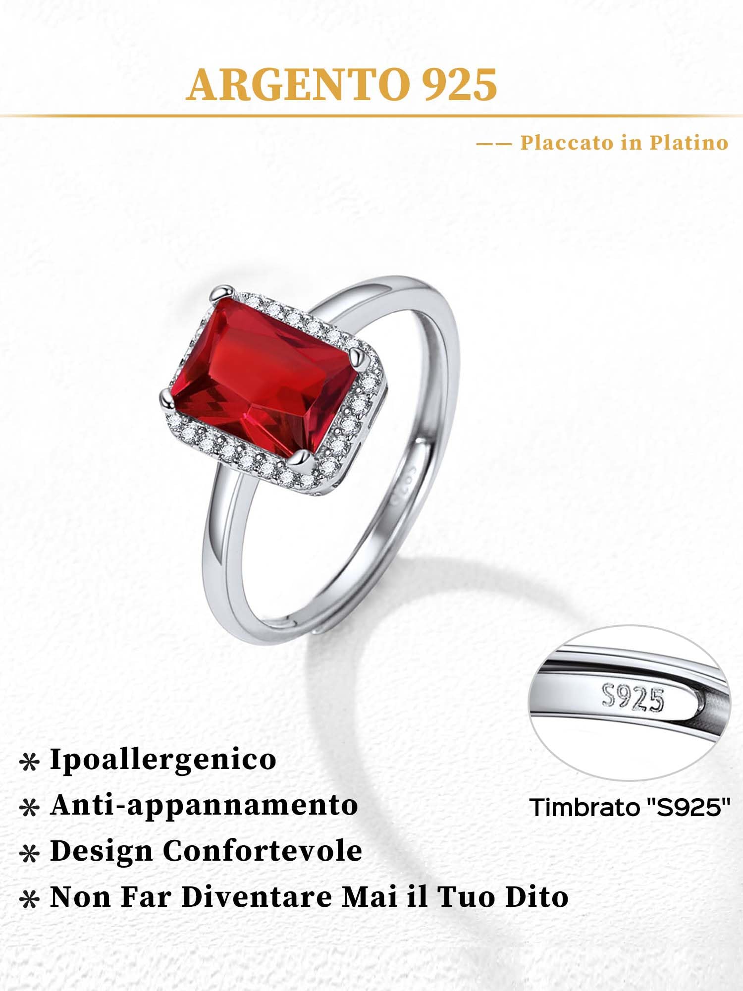 ChicSilver Anello Donna Argento 925 Regolabile con 12 Mesi Pietra Portafortuna, Anelli Donna Regolabili Confezione Regalo