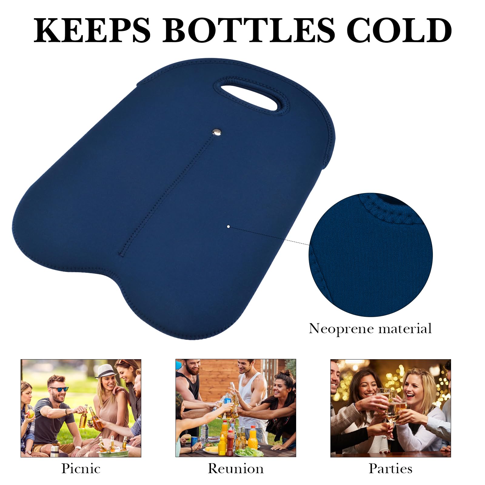 Linkidea Wine Travel Cooler Bag Holder, Portable Picnic Beverage Tote, Two Slots Beer Insulated Neoprene Handbag (Blue) - Image 2