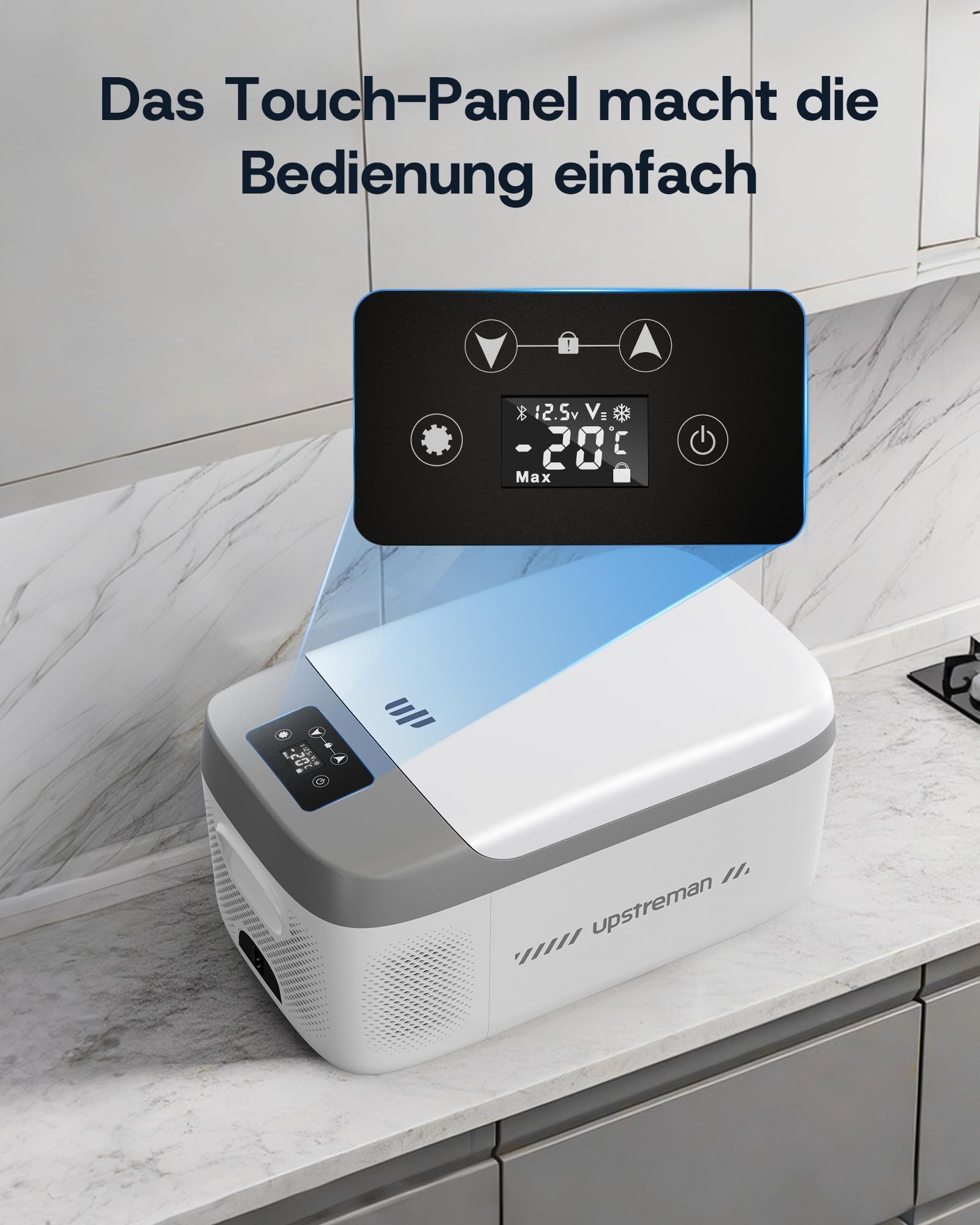 Upstreman Kompakte 15L Elektrische Kühlbox mit Kühl- & Gefrierfunktion - Leistungsstarker Kompressor, inkl. 12V/230V Adaptern für Auto & Zuhause，Weiß-AR18
