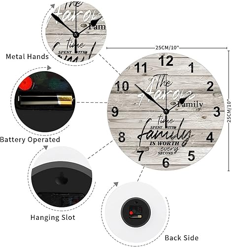 Miniatura 47 de Reloj de pared de madera personalizado que pasa con la familia cada segundo con manecillas de metal, reloj de pared redondo ligero estilo campestre