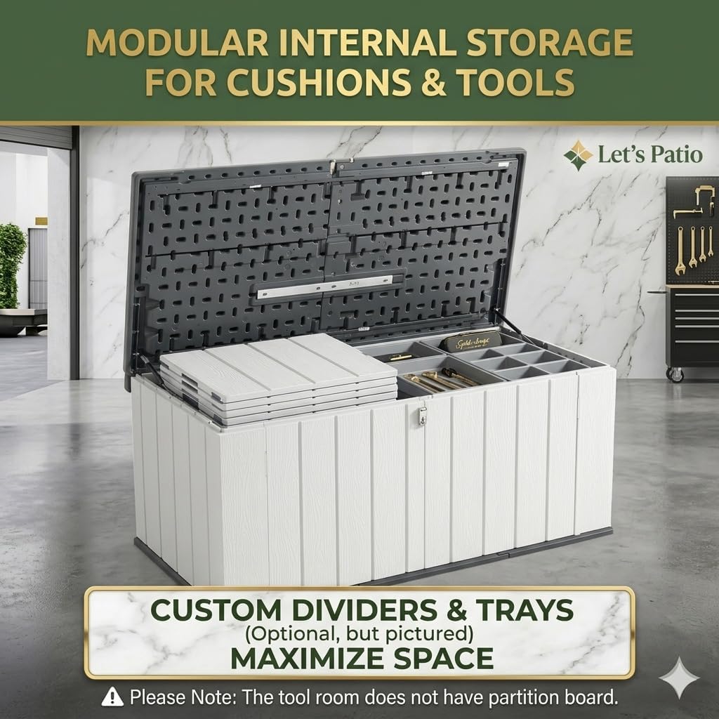 LET'S PATIO Large Resin Storage Shed, 21 Cubic Feet All-Weather Outdoor Tool Organizer with Lid, 160 Gallon Waterproof Deck Box, Outdoor Storage for Cushions & Toys, Easy Assembly