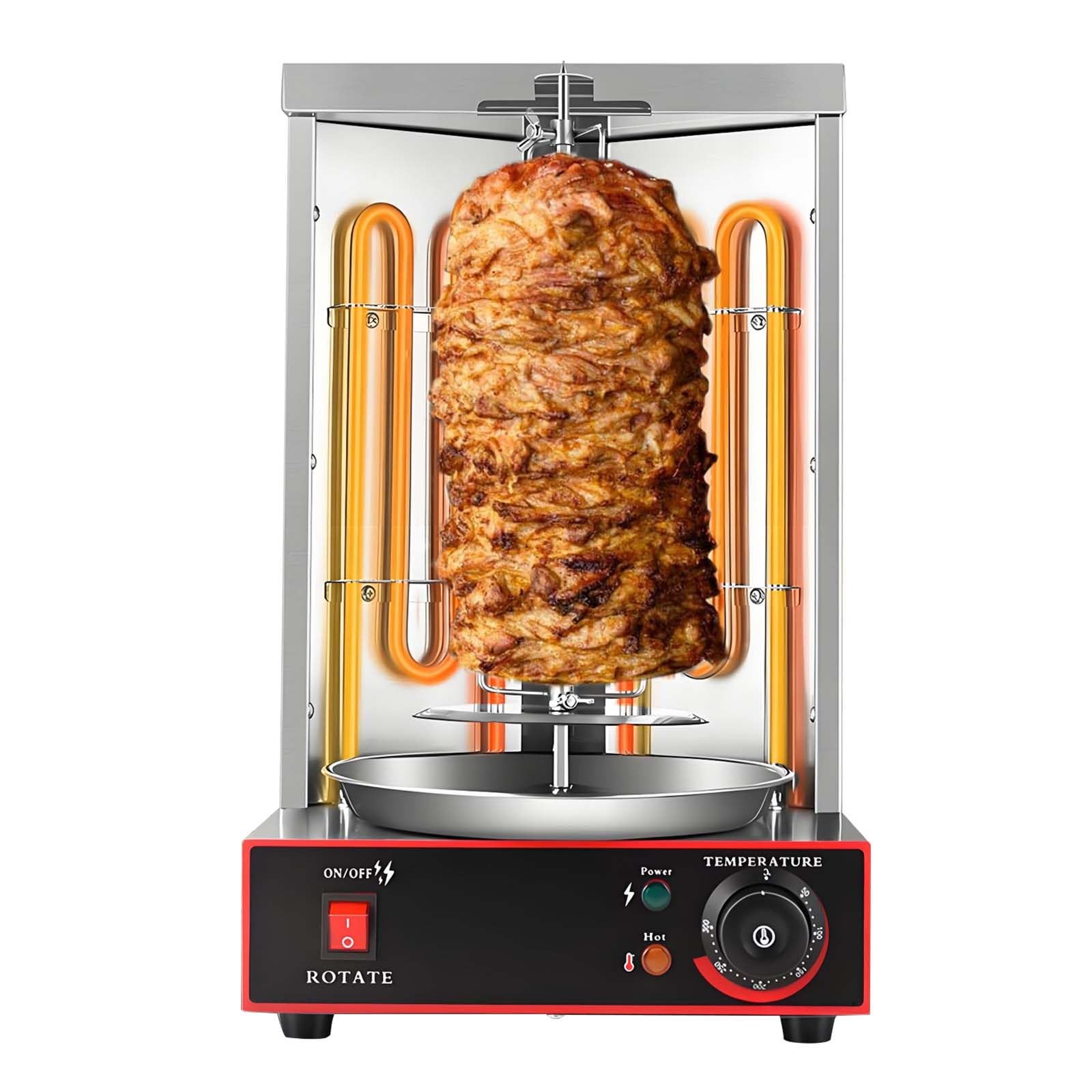 Four à Dinde Rotatif Vertical Et Gril à Shawarma - 3000 W, Chauffage éLectrique Professionnel Uniforme De 50 à 300 °C, Rotation Automatique, Hauteur RéGlable, Acier Inoxydable, pour Gyros
