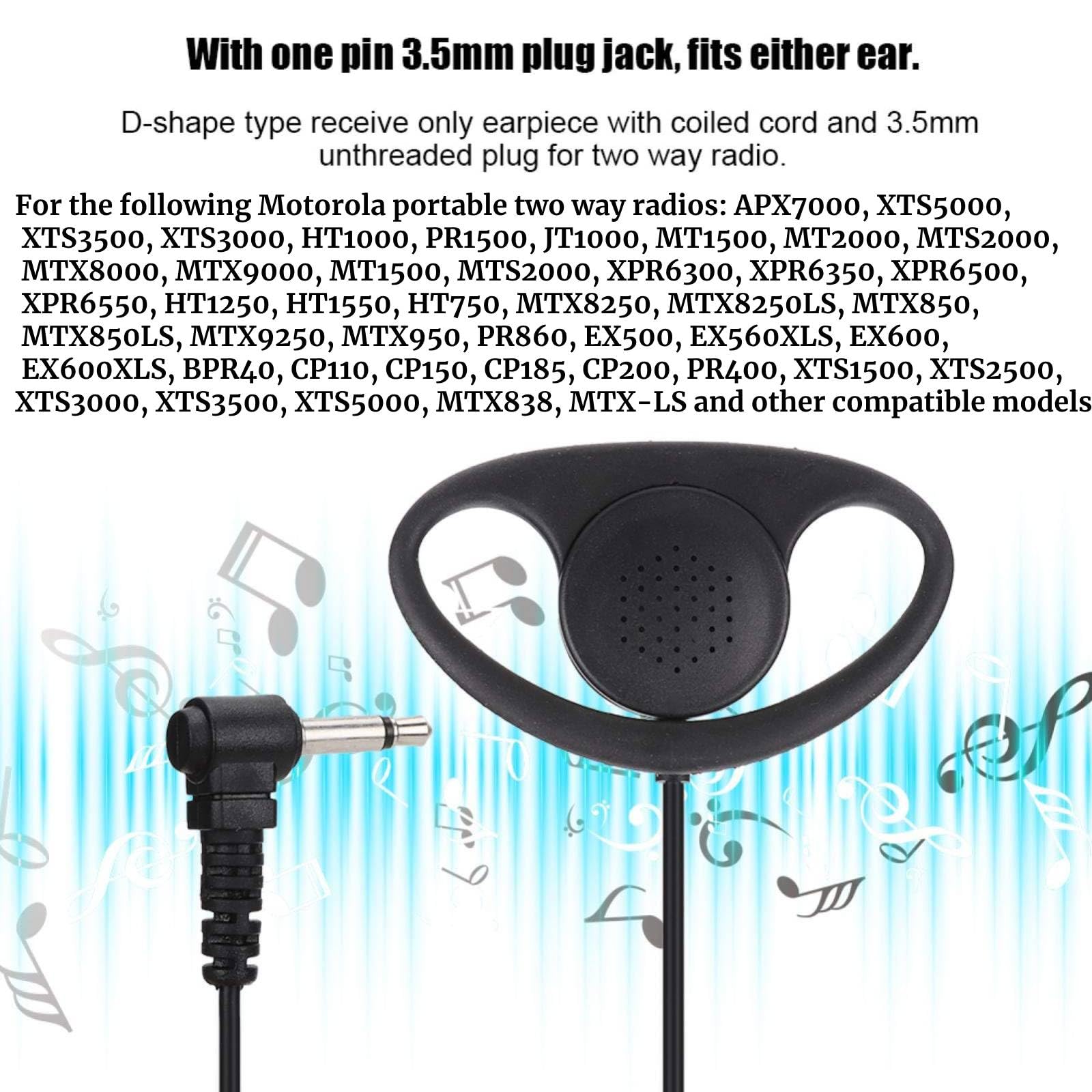 Oreillette Talkie-walkie, 1 Broche 3,5 mm en Forme de D Écouteur Casque Micro PTT, pour radios bidirectionnelles Talkie-walkie
