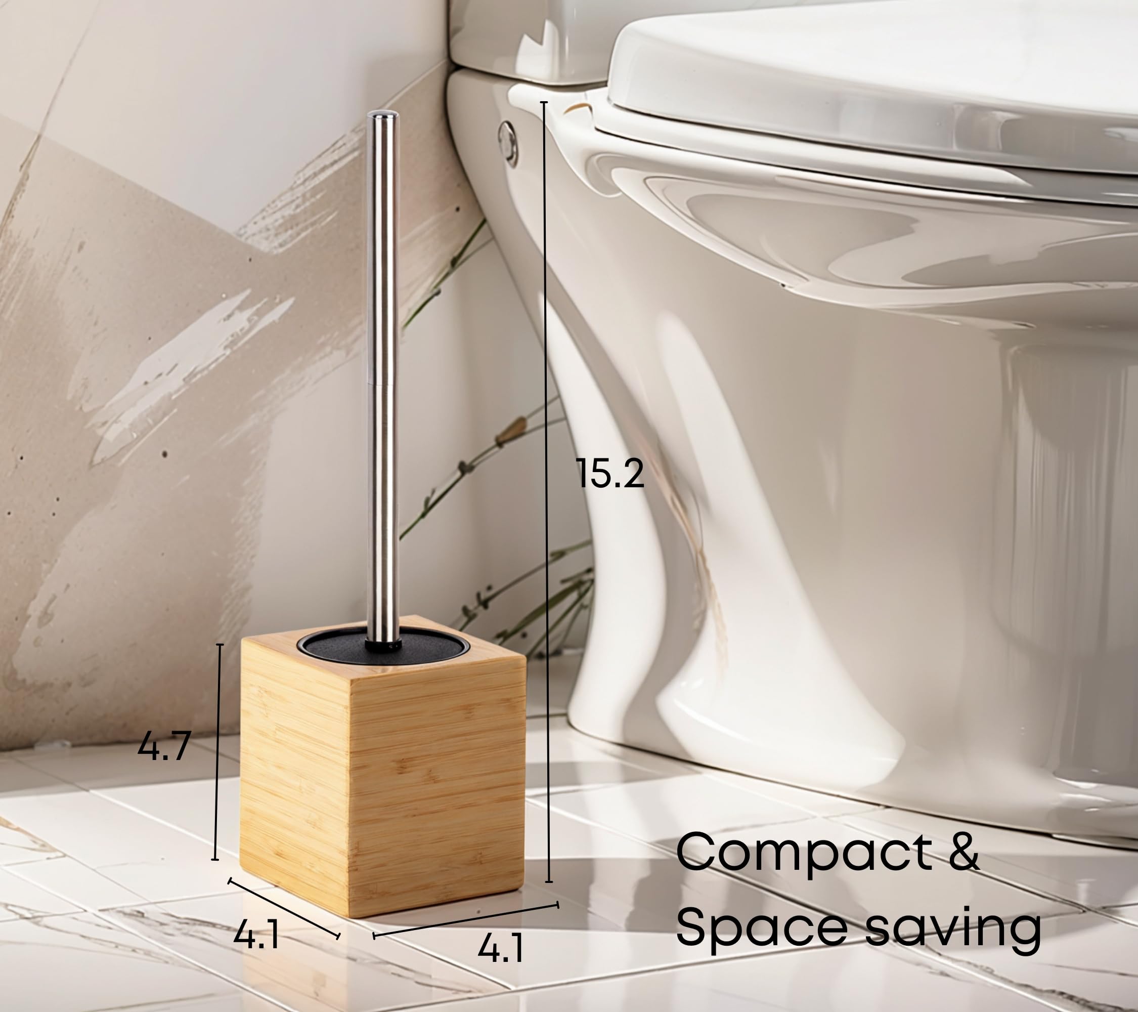 Clasin Home Soporte para escobilla de inodoro con bambú y acero inoxidable para un uso duradero, cepillo de limpieza de inodoro con mango largo para una fácil limpieza profunda, juego de cepillos de
