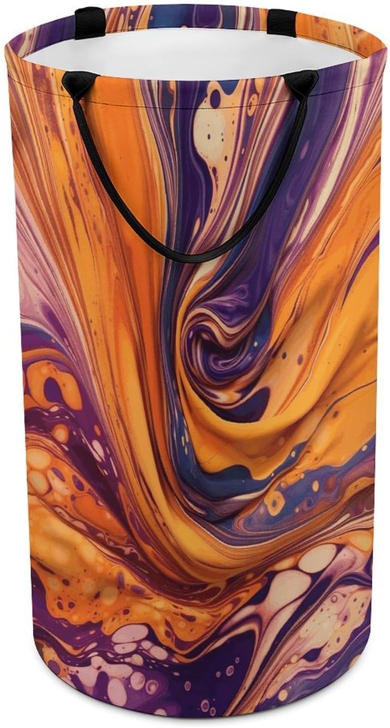 Purple Tie-dye FabricLaundry Hamper - Large Dirty Clothes Bag.Storage Basket for Easy Carry Handles. Large Clothes Basket with Handles, Clothing Storage Bucket Toy Organizer for Bathroom Bedroom Dorm
