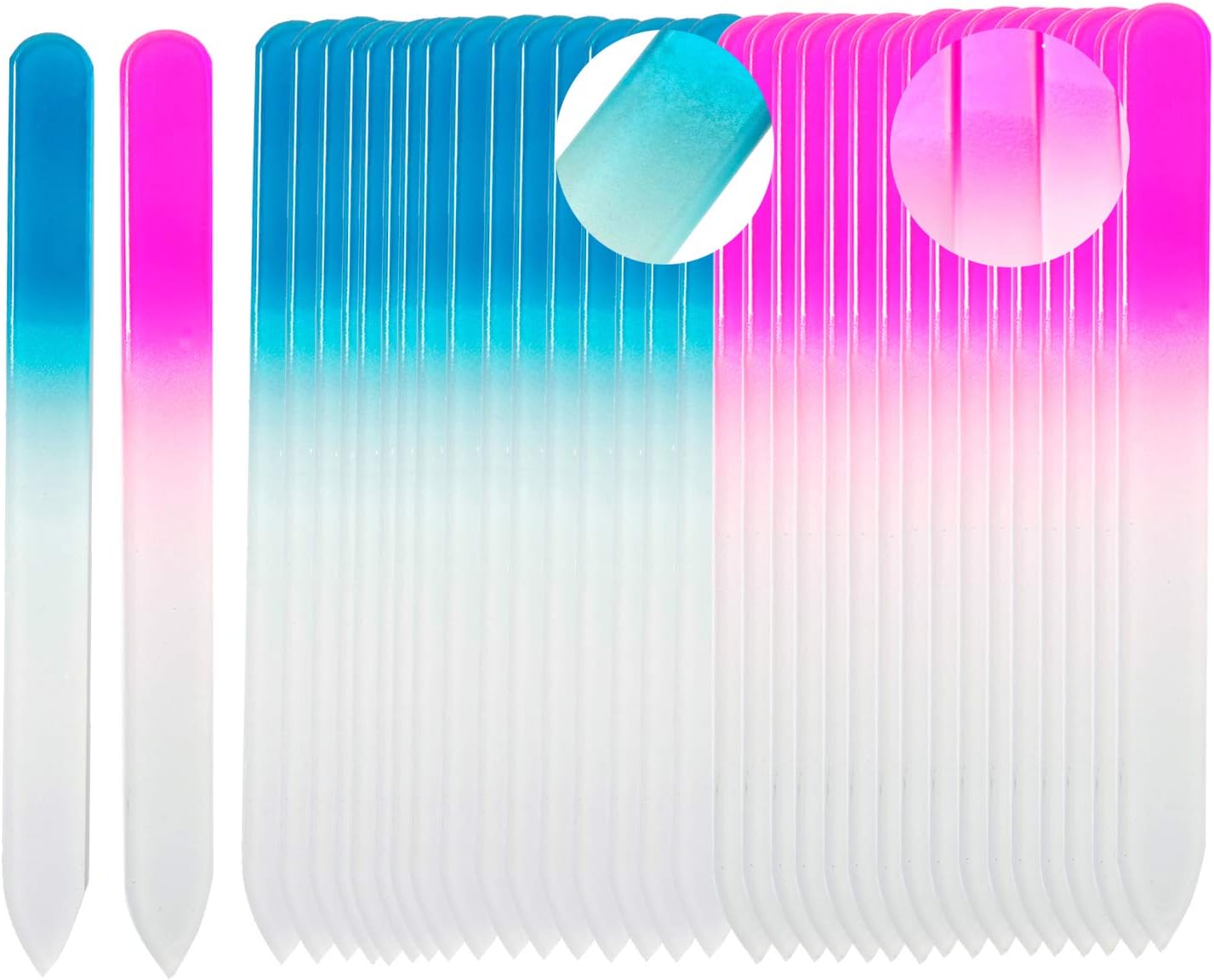 40 Pack Professional Czech Crystal Glass Nail Files for Natural Nails Double Sided Etched Surface Files Gradient Rainbow Color for Acrylic Nail Emery Boards & Buffer (Pink&Blue)
