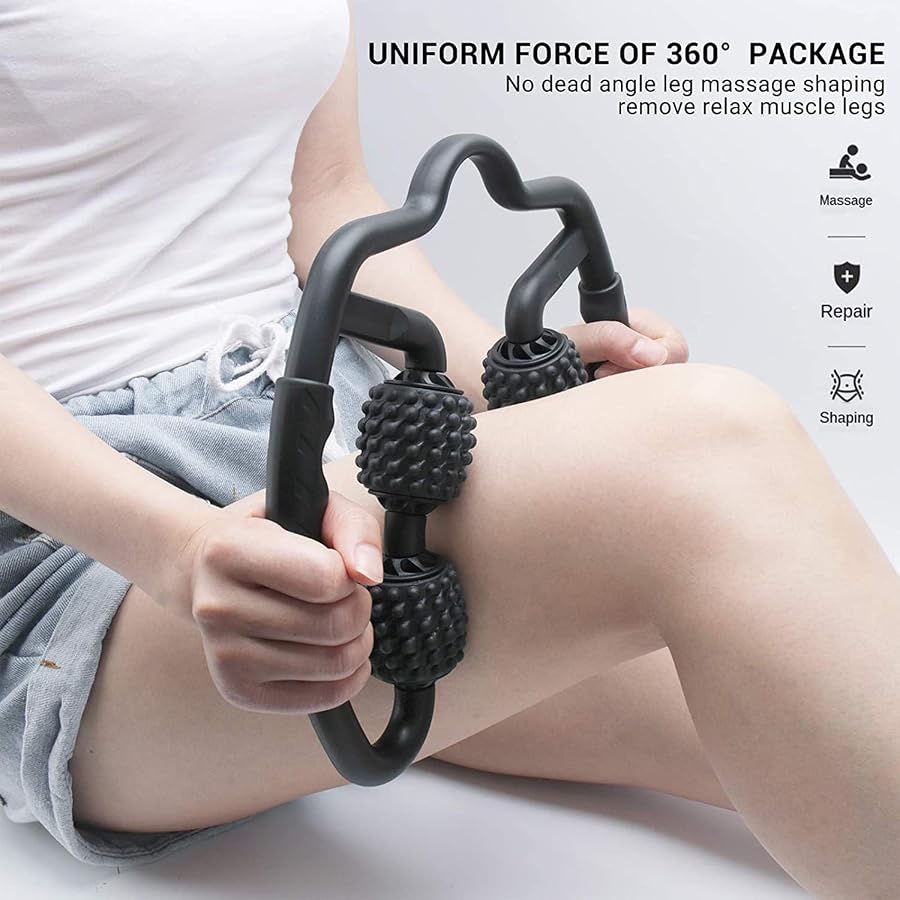 PCSCER 4 Wheels Foam Roller Muscle Massager for Leg Neck Hand Arm,Trigger Point Muscle Relax Massager Indoor Sports Yoga Bodybuilding Equipment (Black) - image 3