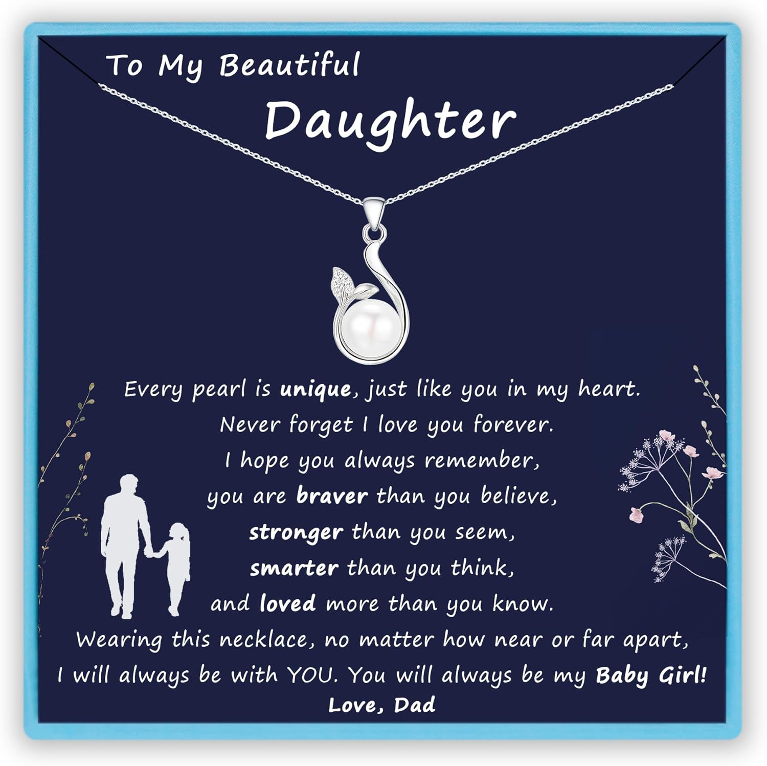 Sereney Easter Gifts for Daughter Granddaughter, Sterling Silver Freshwater Pearl Necklace for Granddaughter Necklace from Grandma, Father Daughter Necklace from Dad