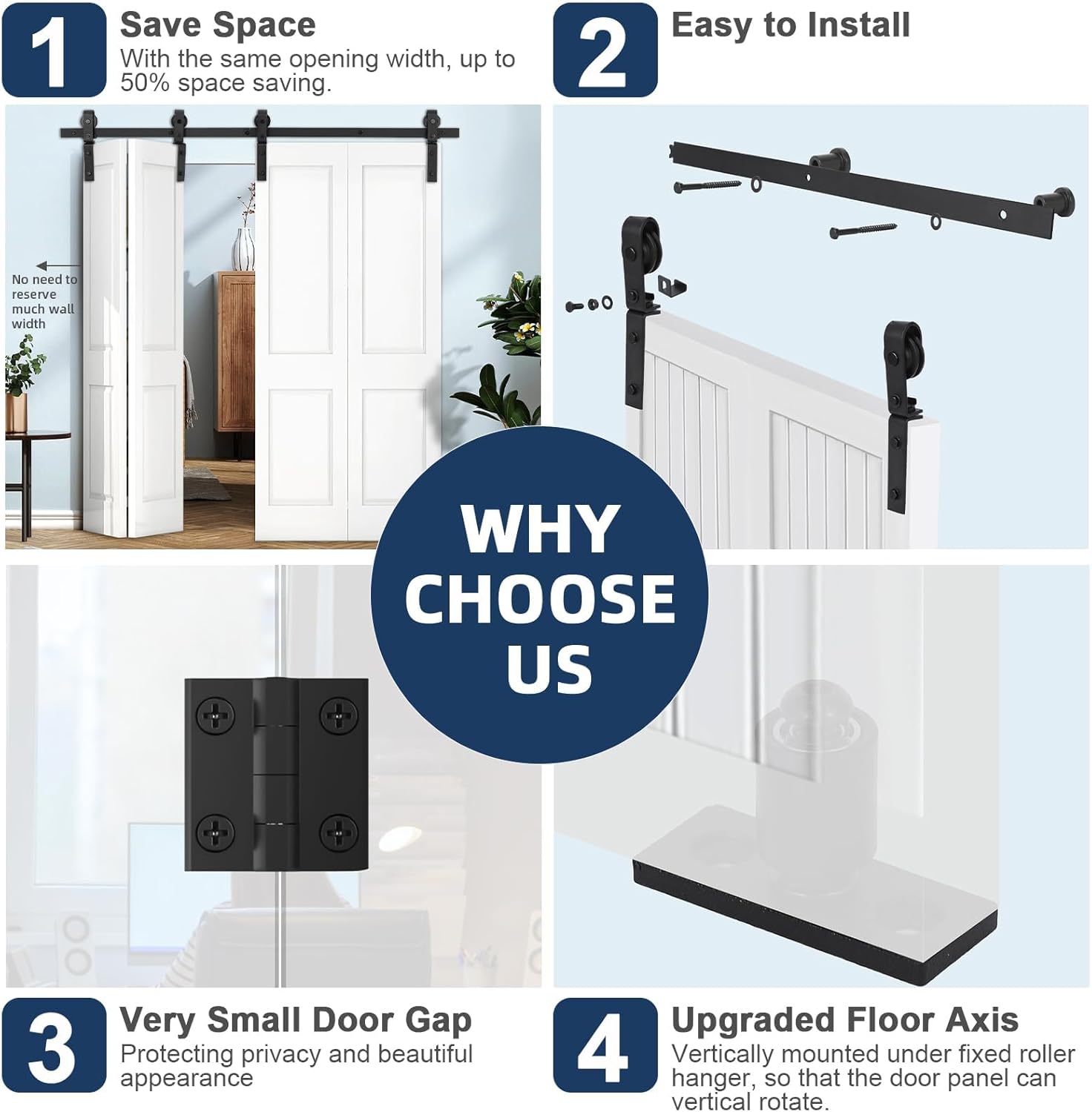 52-Inch Bifold Door Hardware for 4 Doors - Complete Hardware Set with Smooth Quiet Closure and Easy Assembly for Closet and Pocket Doors, Heavy-Duty Lock Holds 200 LBS.