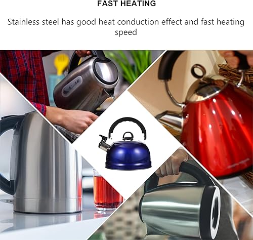 Miniatura 9 de Lurrose 1 hervidor de agua caliente de acero inoxidable, tetera silbante, tetera de acero inoxidable, tetera de gas a la antigua, de plástico, 1 ud