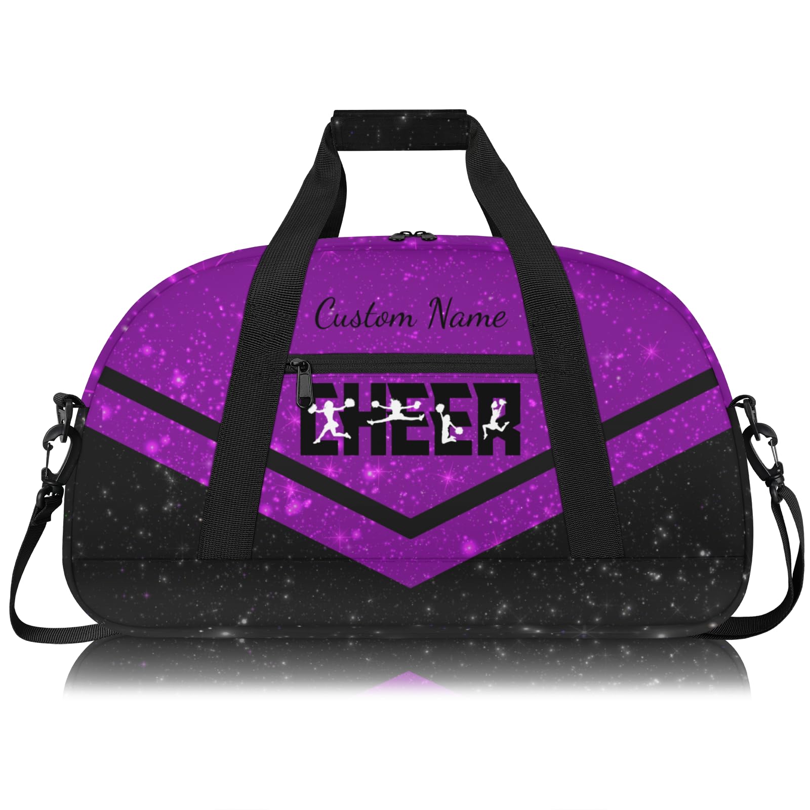 Personalised Cheerleading Duffel Bag for Girls | Custom Name Waterproof Sports Bag for Cheer, Gym & Travel | Cheerleader Team Gifts Bag with Adjustable Shouler Strap, Glitter Purple Black