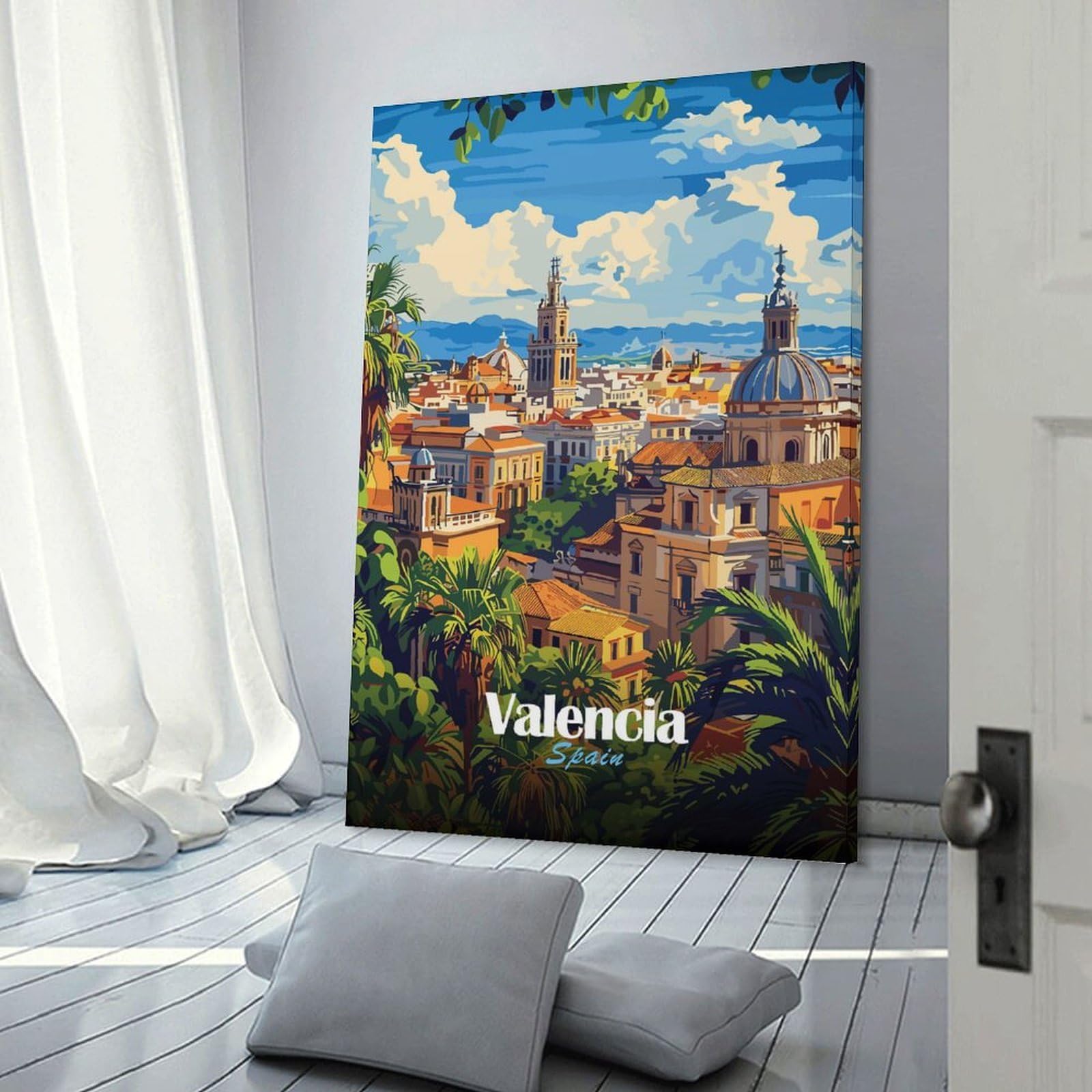 Junmoney Home Decor Wall Art Valencia Cityscape, 24x36inch(60x90cm), for Workspace Walls, Study Corners Or Bedrooms, A Smart Decor Choice for Study Walls