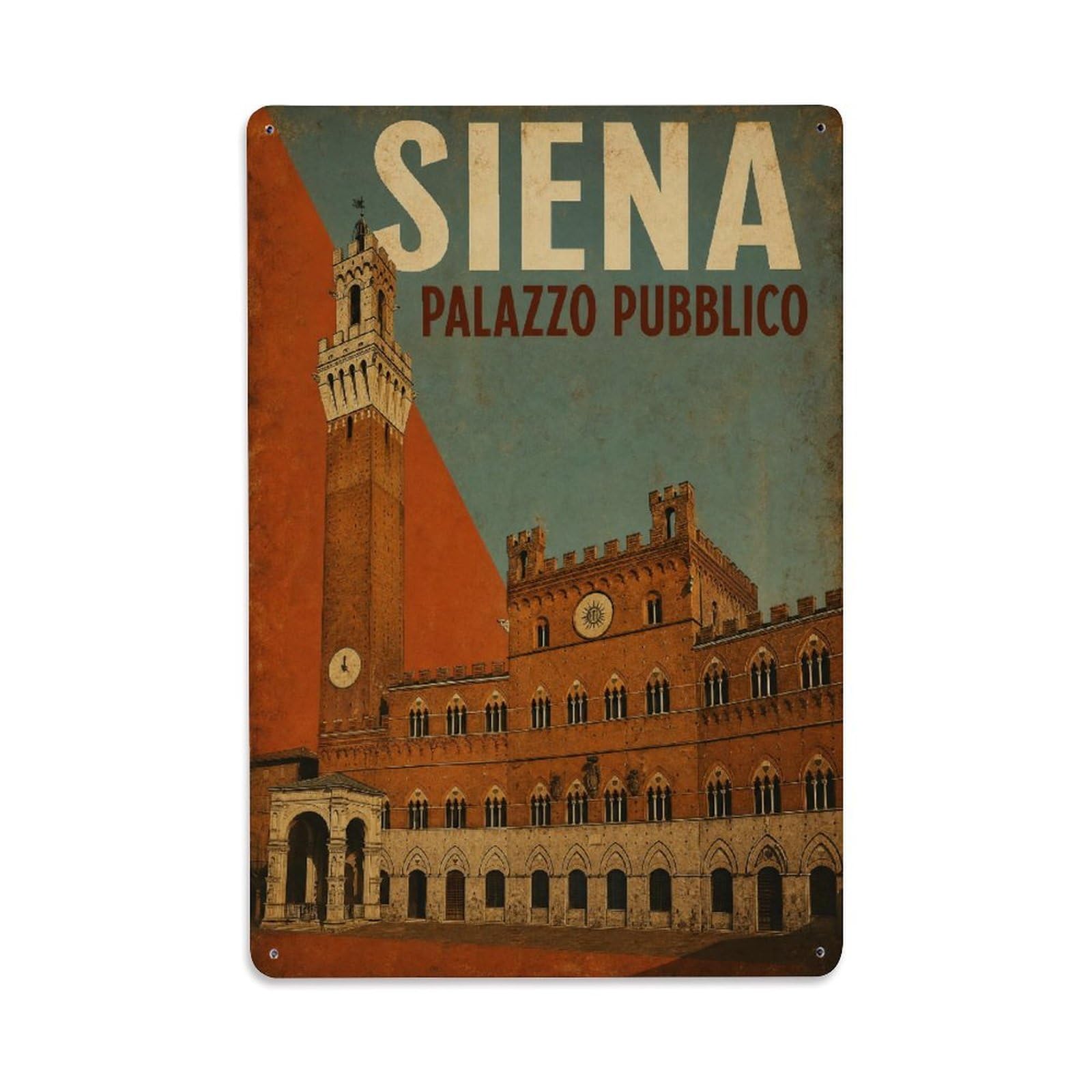 Huiyhb 8X12inch(20X30cm) Vintage Travel Siena Palazzo Pubblico Town Hall Italy Metal Tin Sign